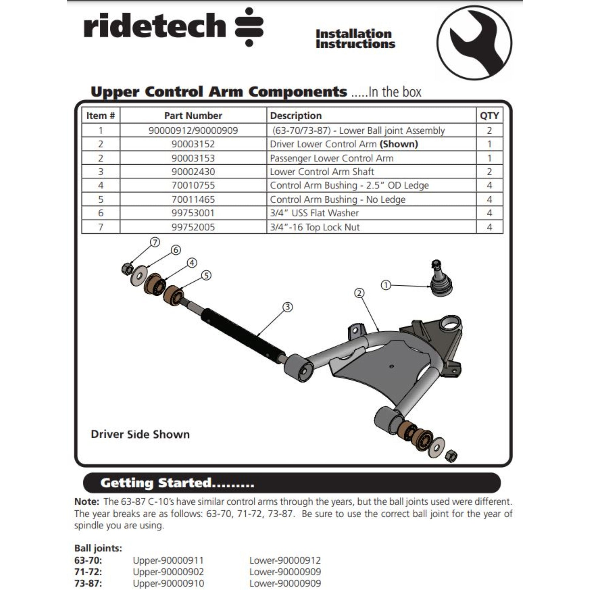 RideTech StrongArms control arms installation instructions install