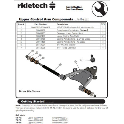 RideTech StrongArms control arms installation instructions install