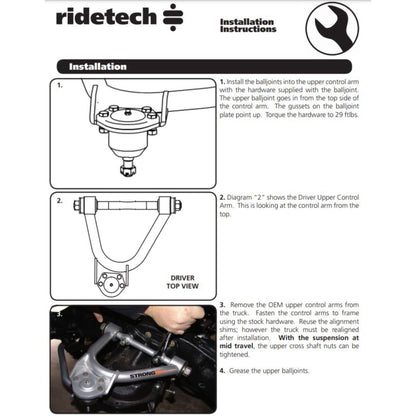 RideTech StrongArms lower control arms install instruction 