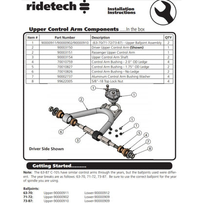 RideTech StrongArms lower control arms instruction components