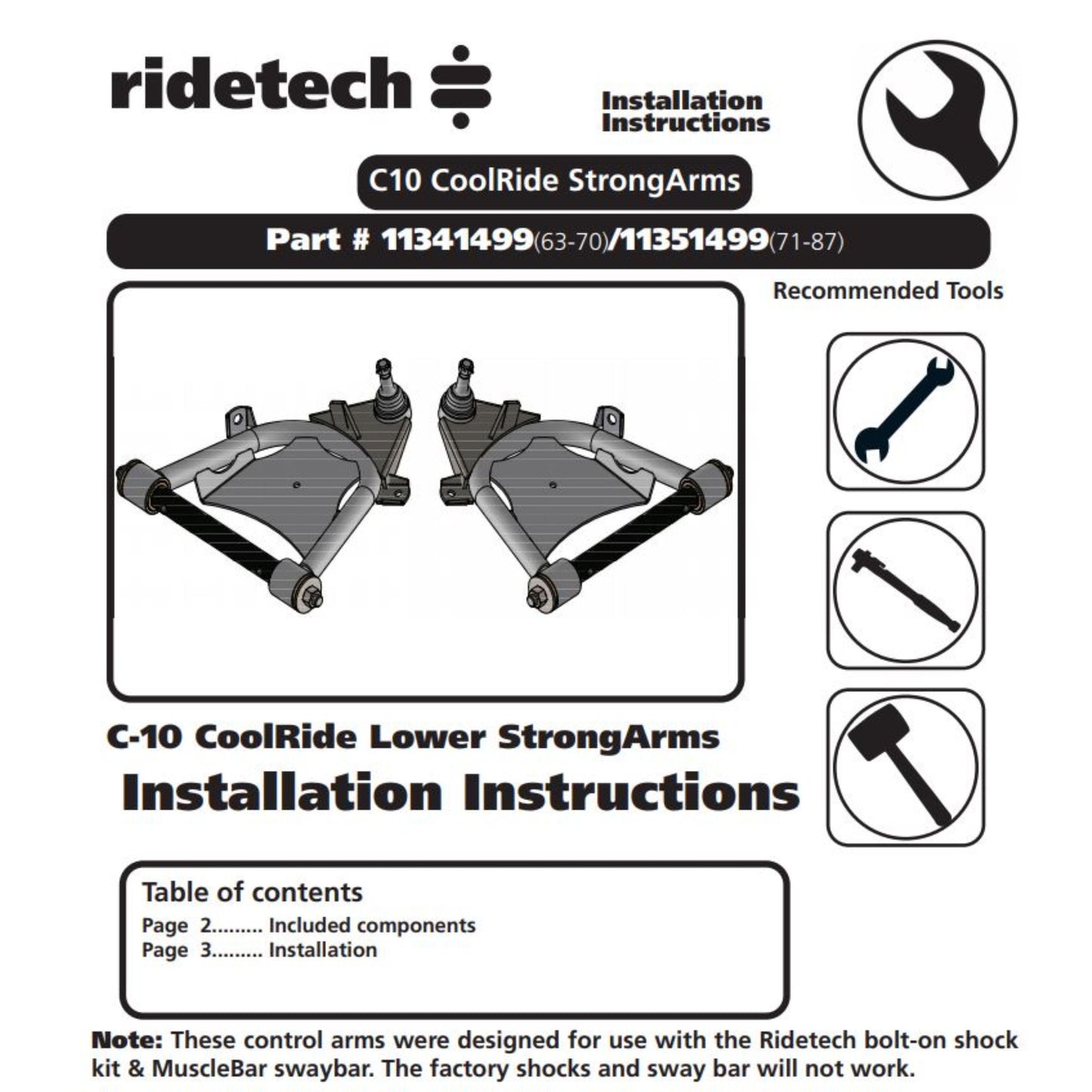 RideTech StrongArms lower control arms instructions