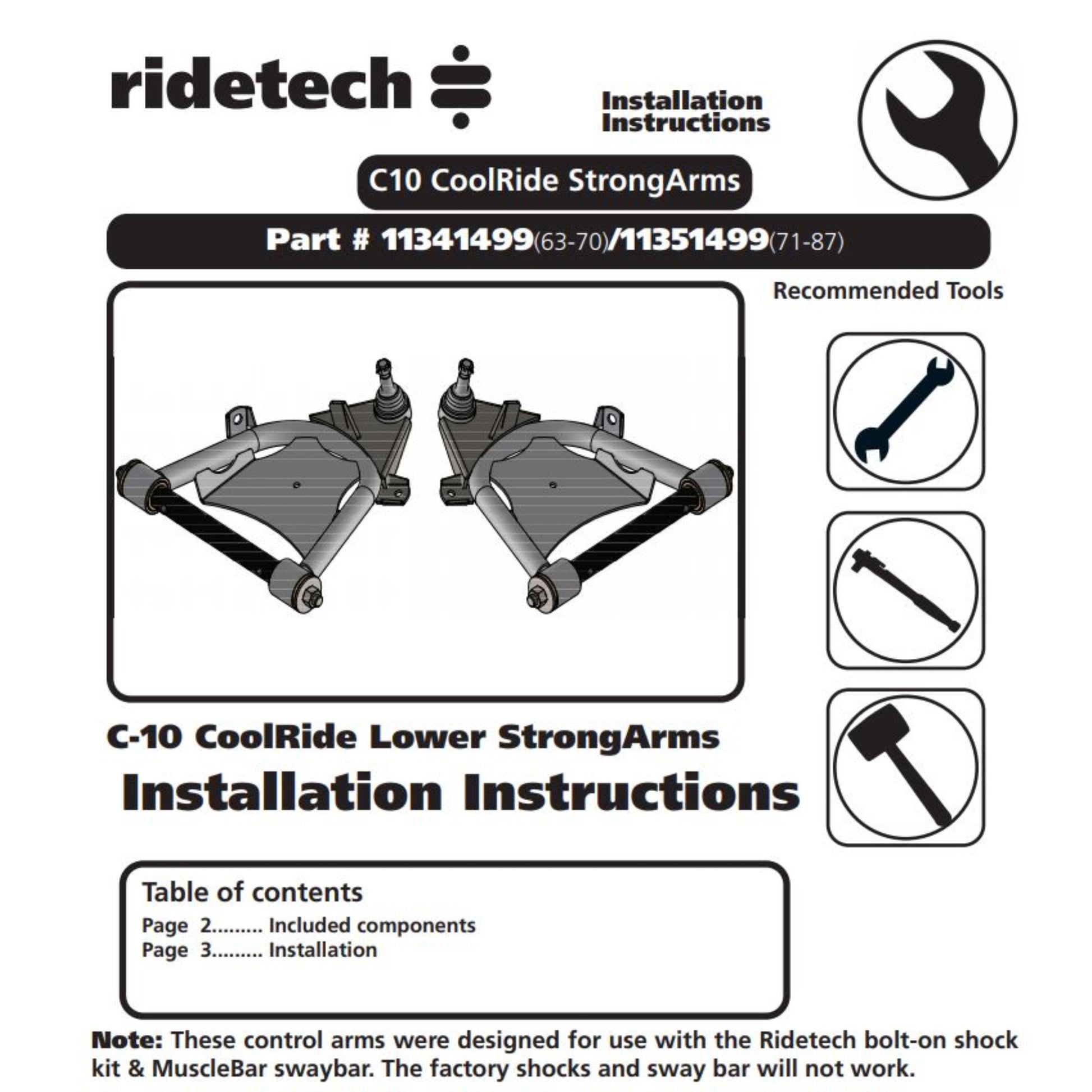 RideTech StrongArms lower control arms instructions
