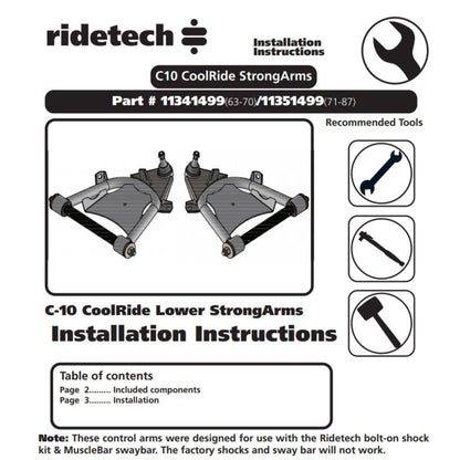 RideTech StrongArms lower control arms instructions