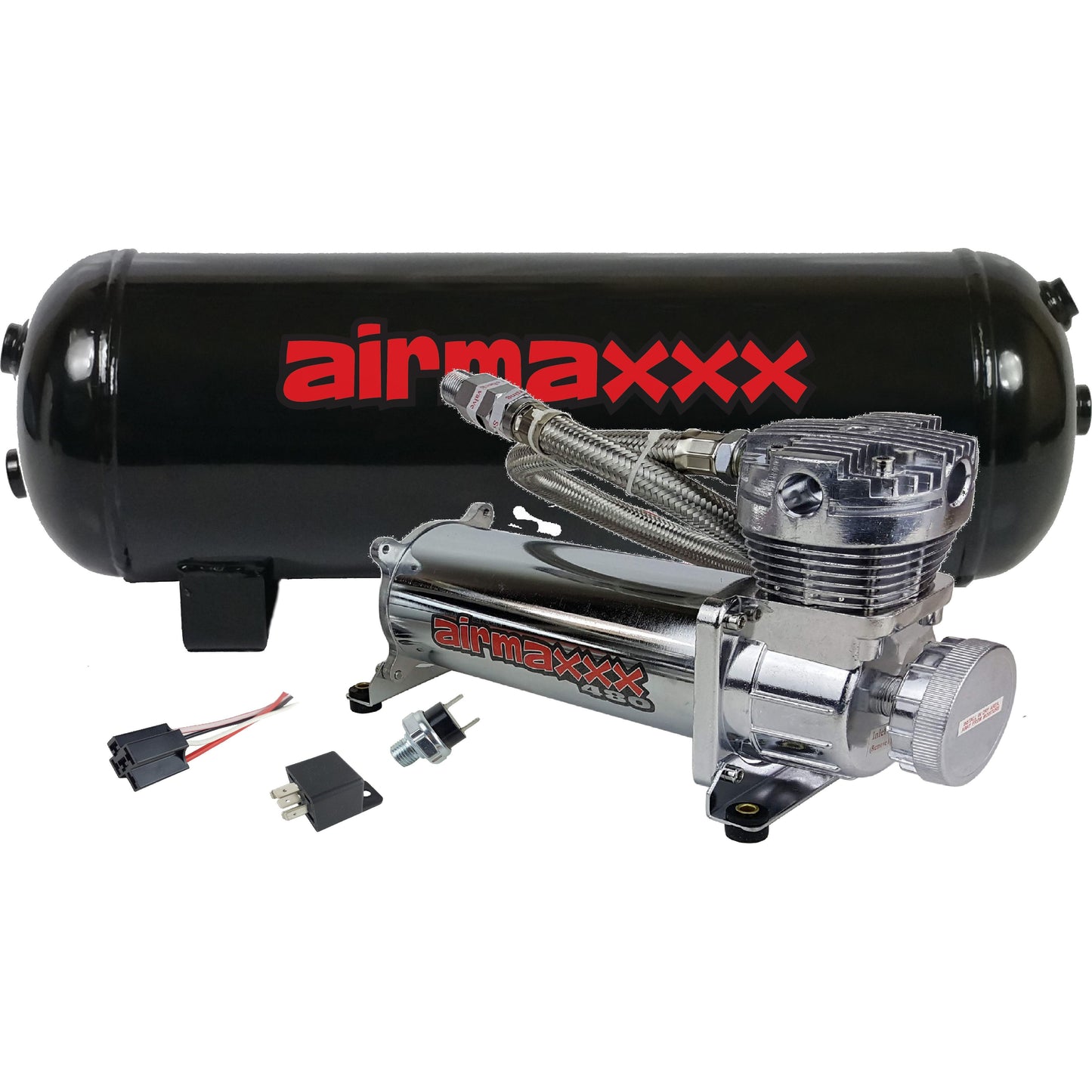 Air Compressor Chrome 480 airmaxxx & 3 Gallon Steel Air Tank