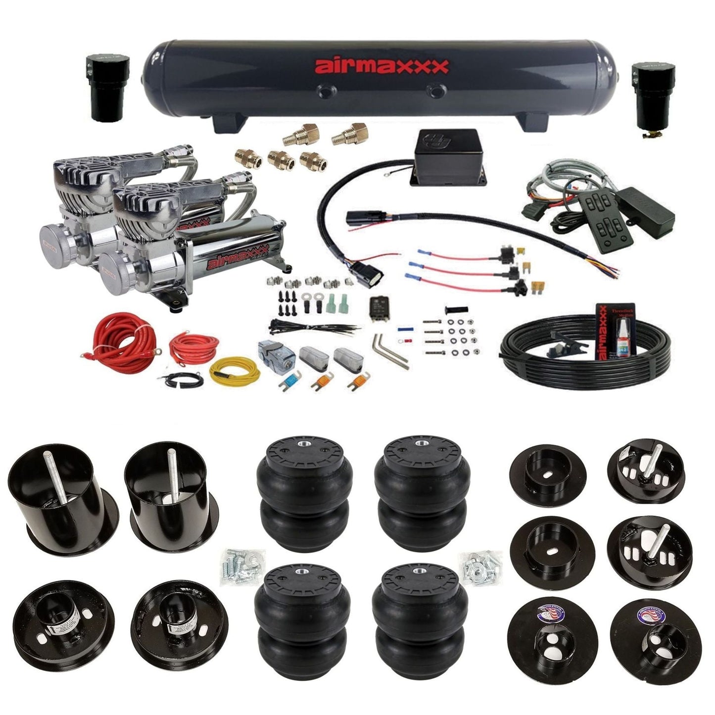 Slam SV-8C chrome 580 compressors steel tank slam bags air suspension kit fits 1965 1970 Cadillac KCAD65-580C2-57S-SV8CMC1-WK-HFSS7