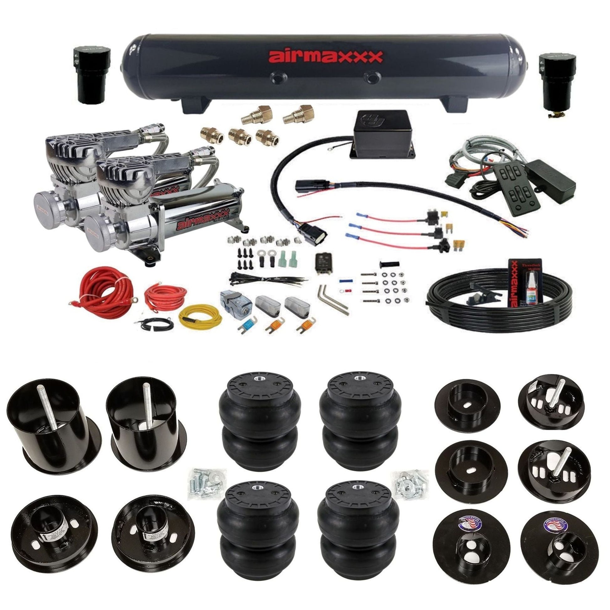 Slam SV-8C chrome 580 compressors steel tank slam bags air suspension kit fits 1965 1970 Cadillac KCAD65-580C2-57S-SV8CMC1-WK-HFSS7