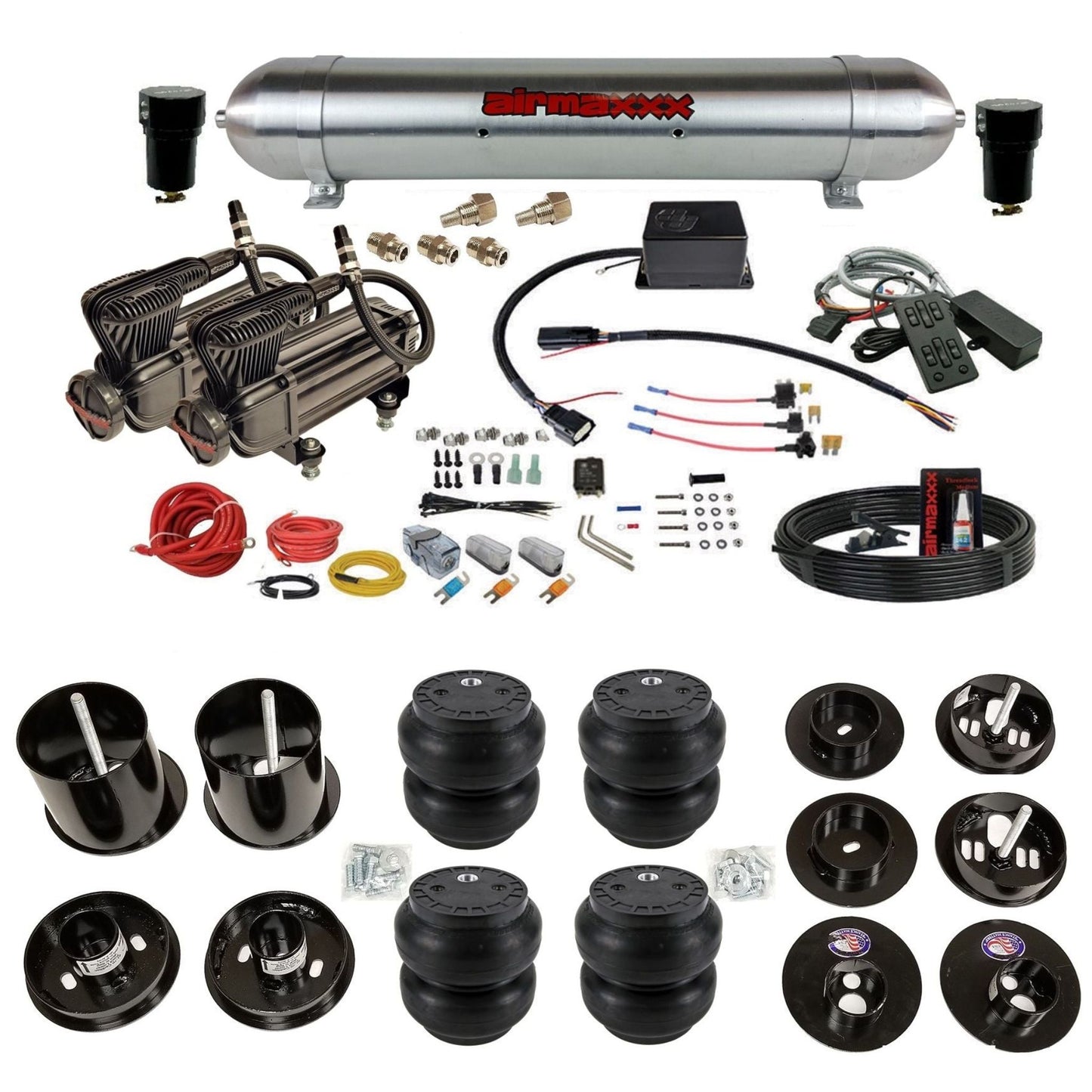 Slam SV-8C x-series compressors raw aluminum tank slam bags air suspension kit fits 1965 1970 Cadillac KCAD65-XB2-57ARW-SV8CMC1-WK-HFSS7