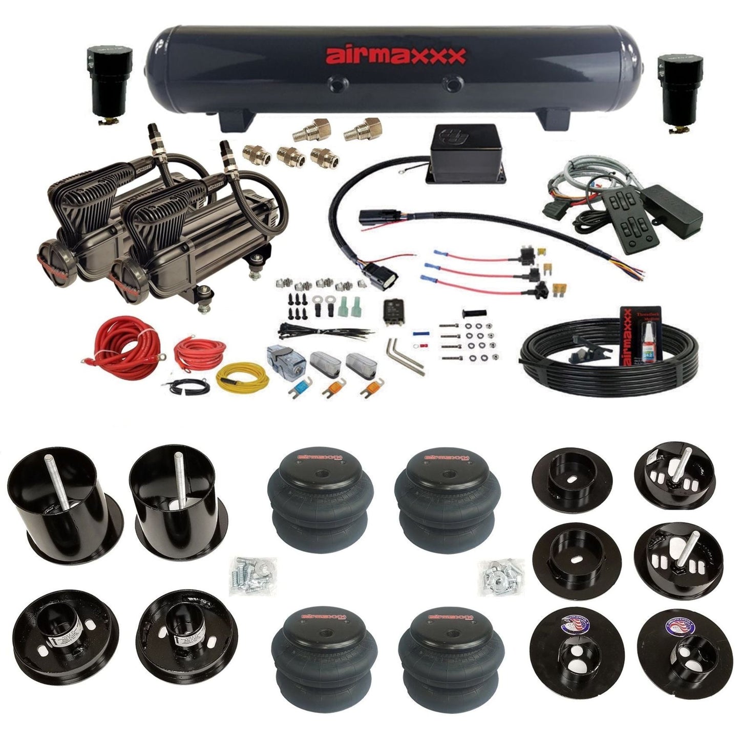 Slam SV-8C x-series compressors steel tank 2600 bags air suspension kit fits 1965 1970 Cadillac KCAD65-XB2-57S-SV8CMC1-WK-HF