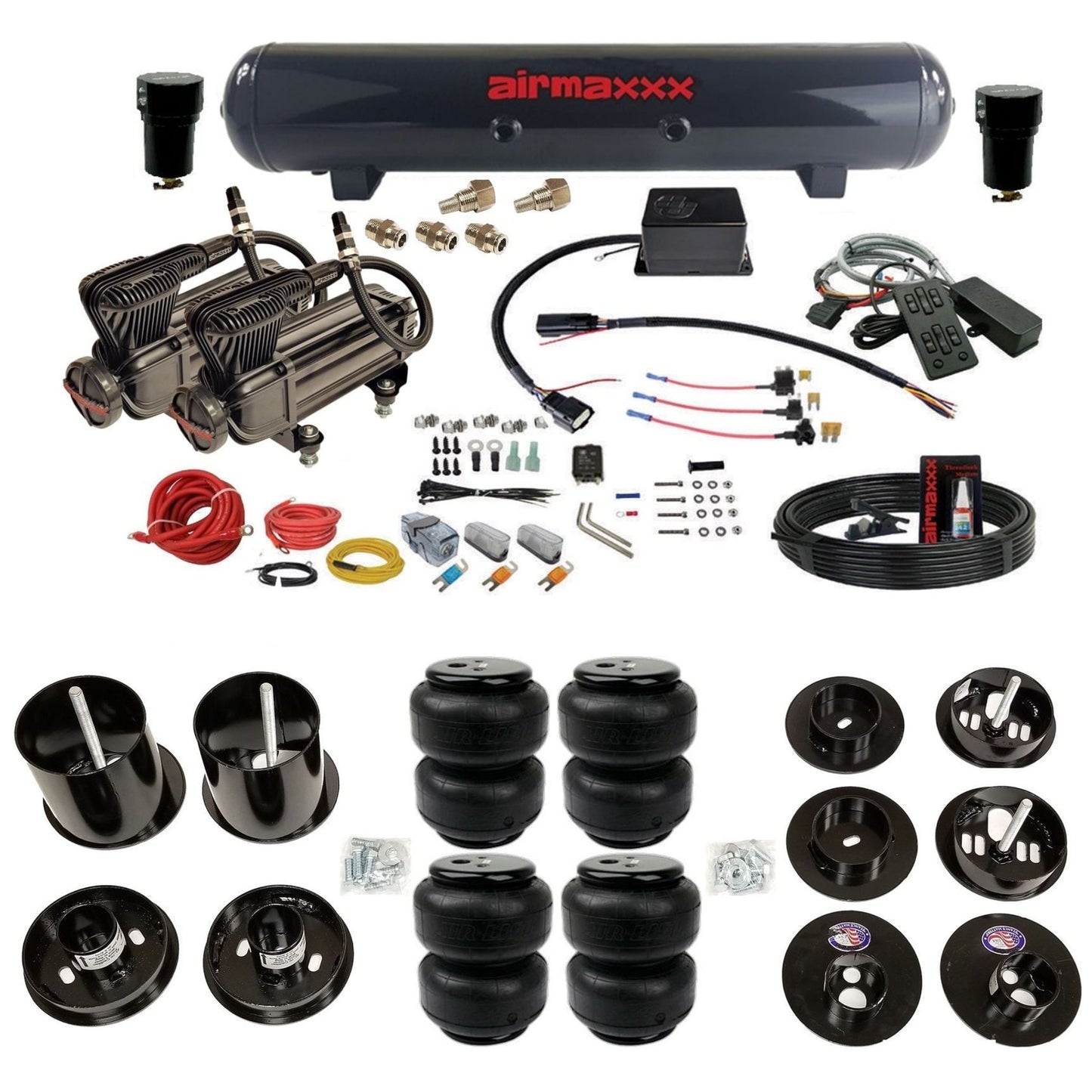 Slam SV-8C x-series compressors steel tank airlift bags air suspension kit fits 1965 1970 Cadillac KCAD65-XB2-57S-SV8CMC1-WK-HFD25