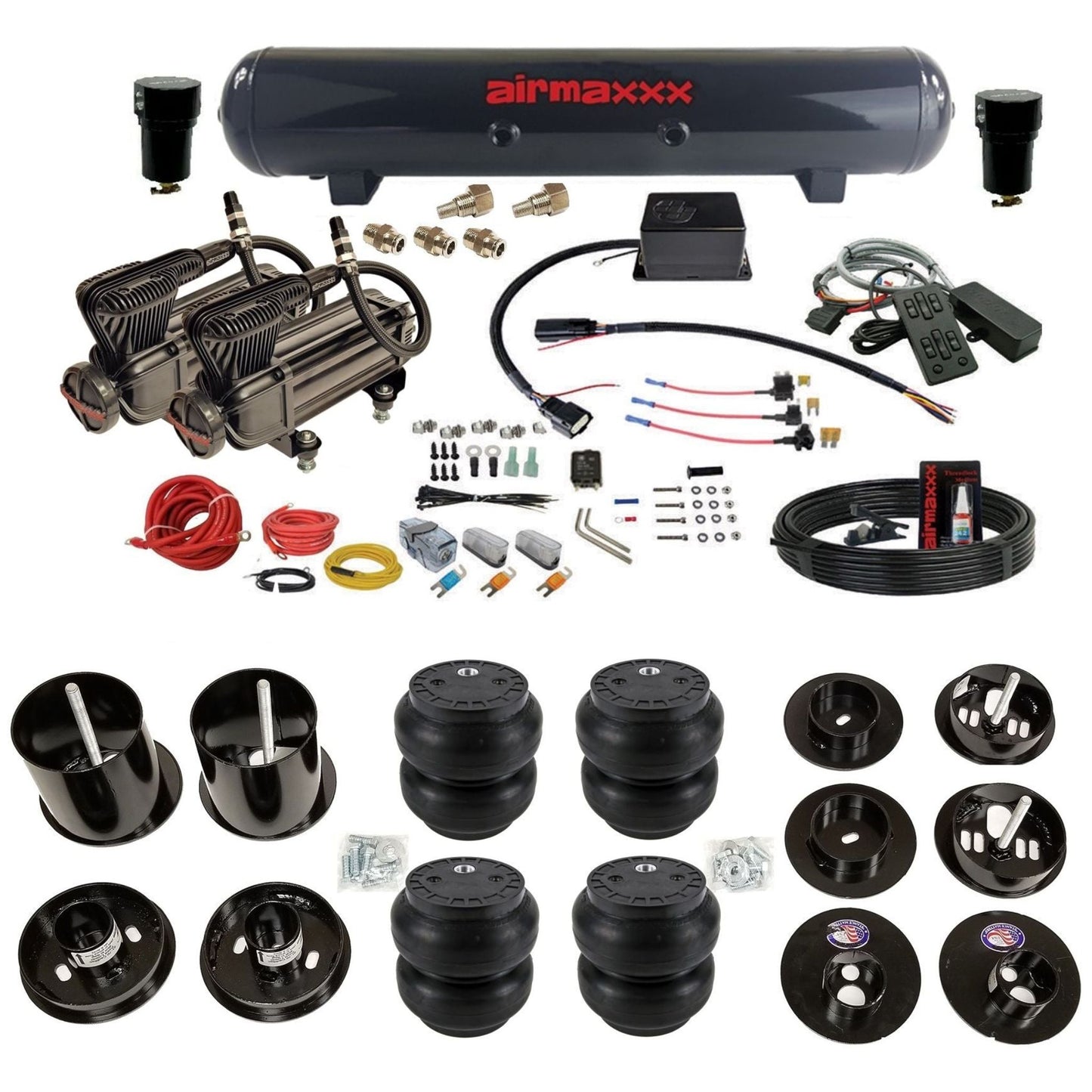 Slam SV-8C x-series compressors steel tank slam bags air suspension kit fits 1965 1970 Cadillac KCAD65-XB2-57S-SV8CMC1-WK-HFSS7