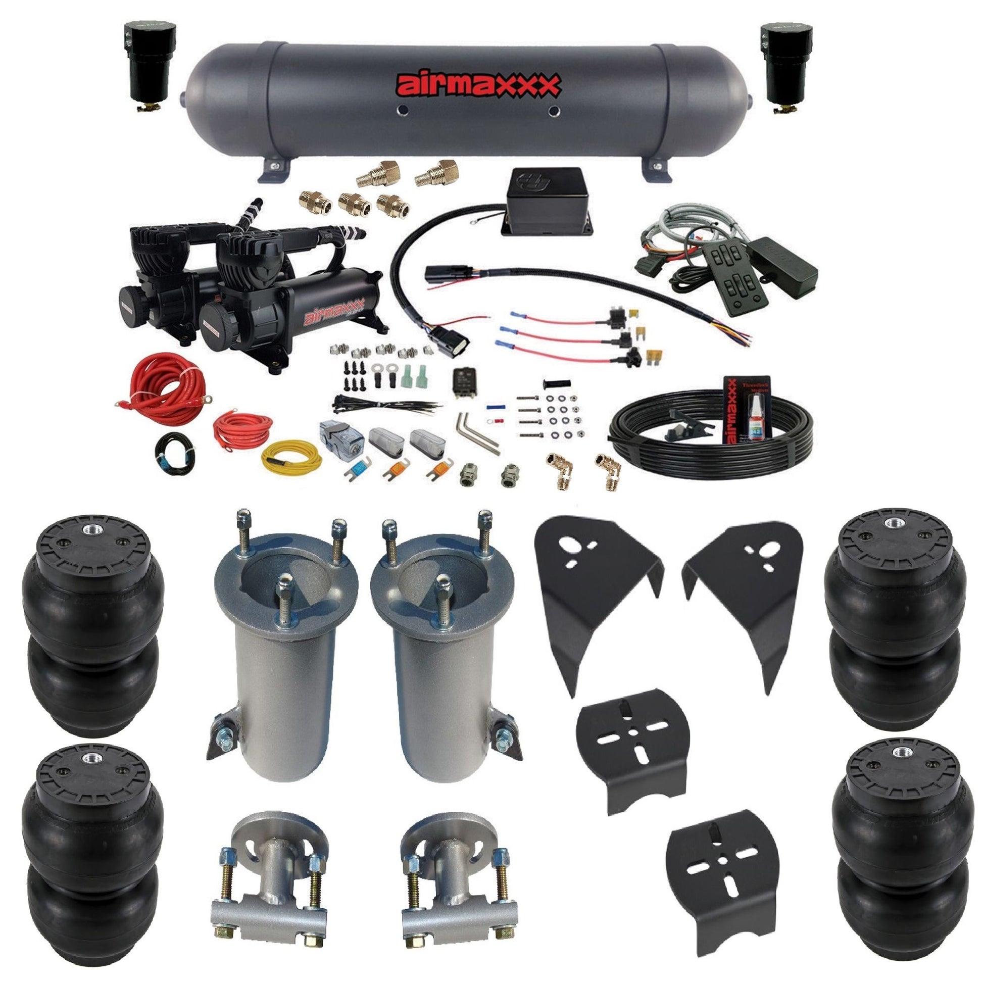 Slam SV8C airmaxxx dual 580 black compressors aluminum tank slam bags & airmaxxx brackets air suspension kit for 2007-18 silverado 1500 KGM07-580B2-57ABK-SV8CMC1-WK-HFSS7