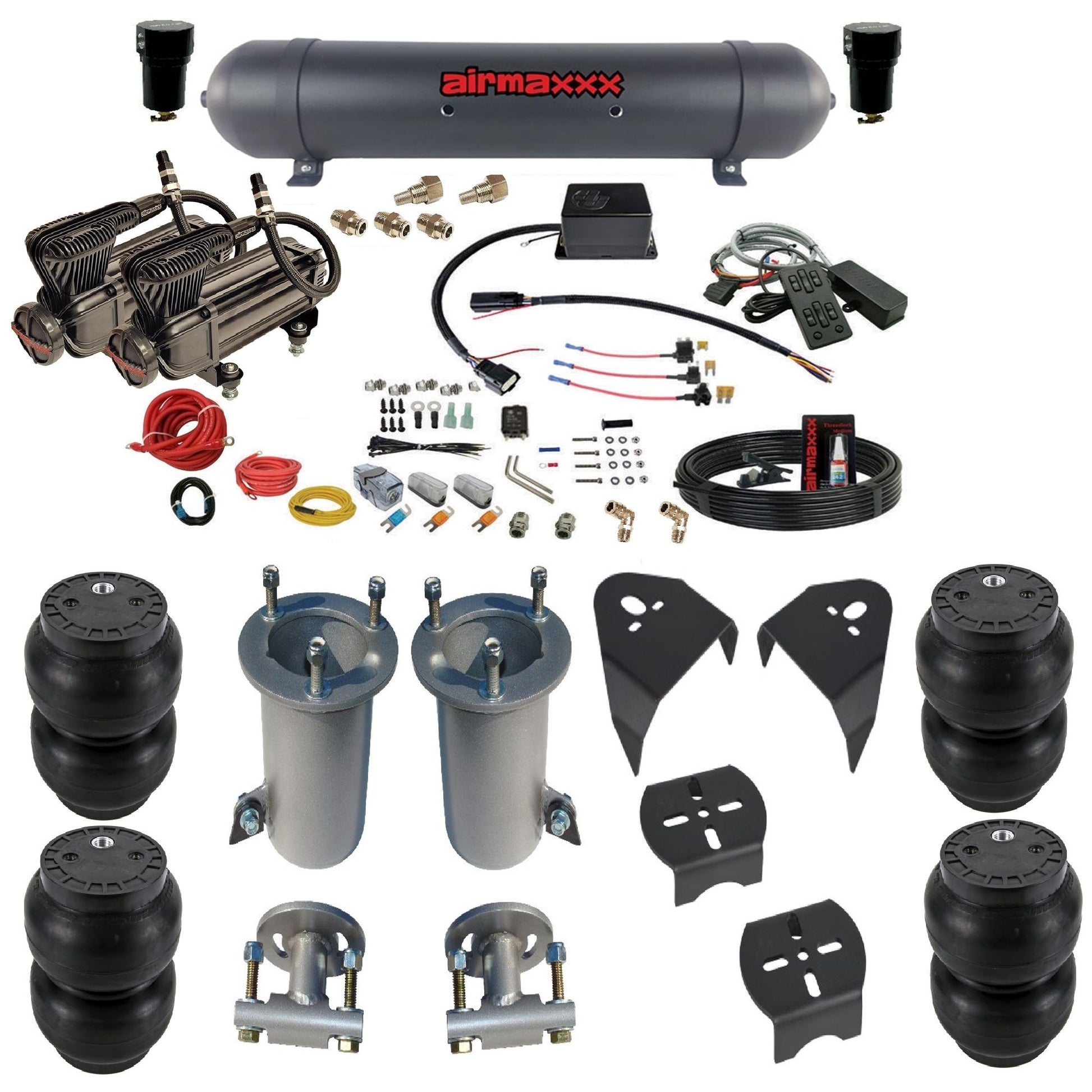 Slam SV8C airmaxxx dual x-series compressors aluminum tank slam bags & airmaxxx brackets air suspension kit for 2007-18 silverado 1500 KGM07-XB2-57ABK-SV8CMC1-WK-HFSS7