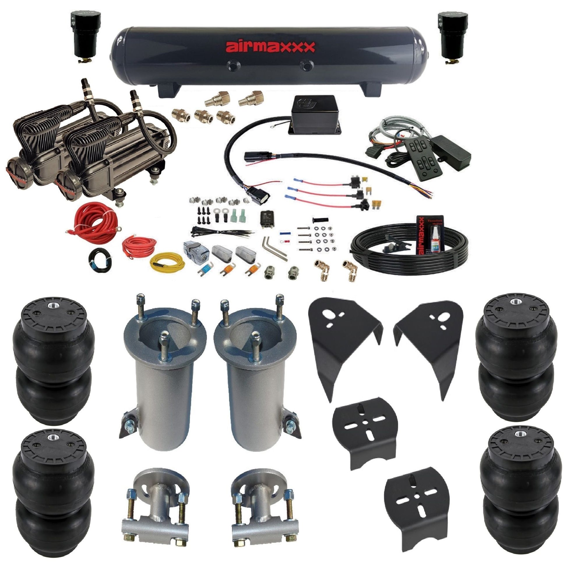 Slam SV8C airmaxxx dual x-series compressors steel tank slam bags & airmaxxx brackets air suspension kit for 2007-18 silverado 1500 KGM07-XB2-57S-SV8CMC1-WK-HFSS7