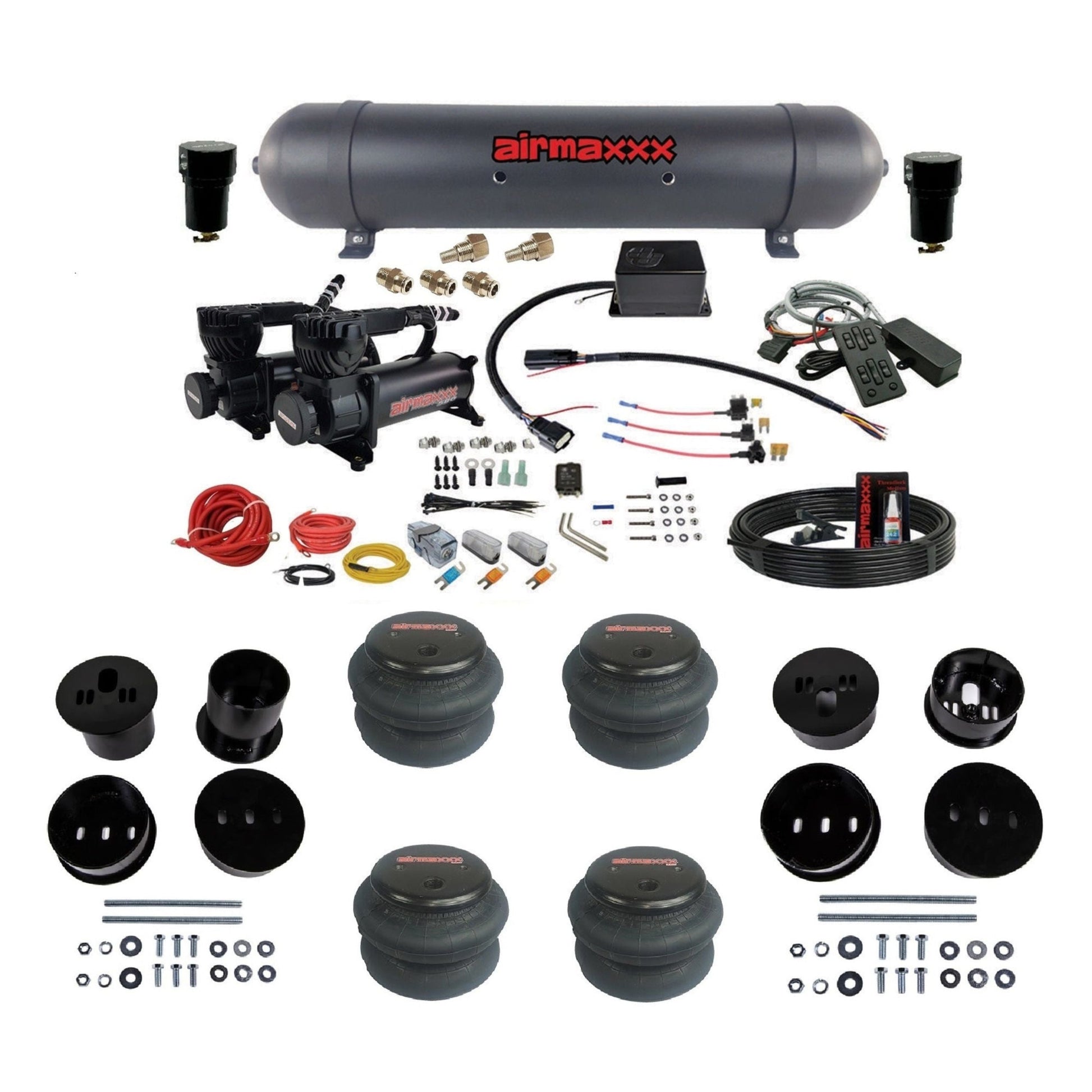 Slam Specialties SV-8C dual 580 black compressors aluminum tank 2600 bags air suspension kit fits 1958-1960 Cadillac KCAD58-580B2-57ABK-SV8CMC1-WK-HF