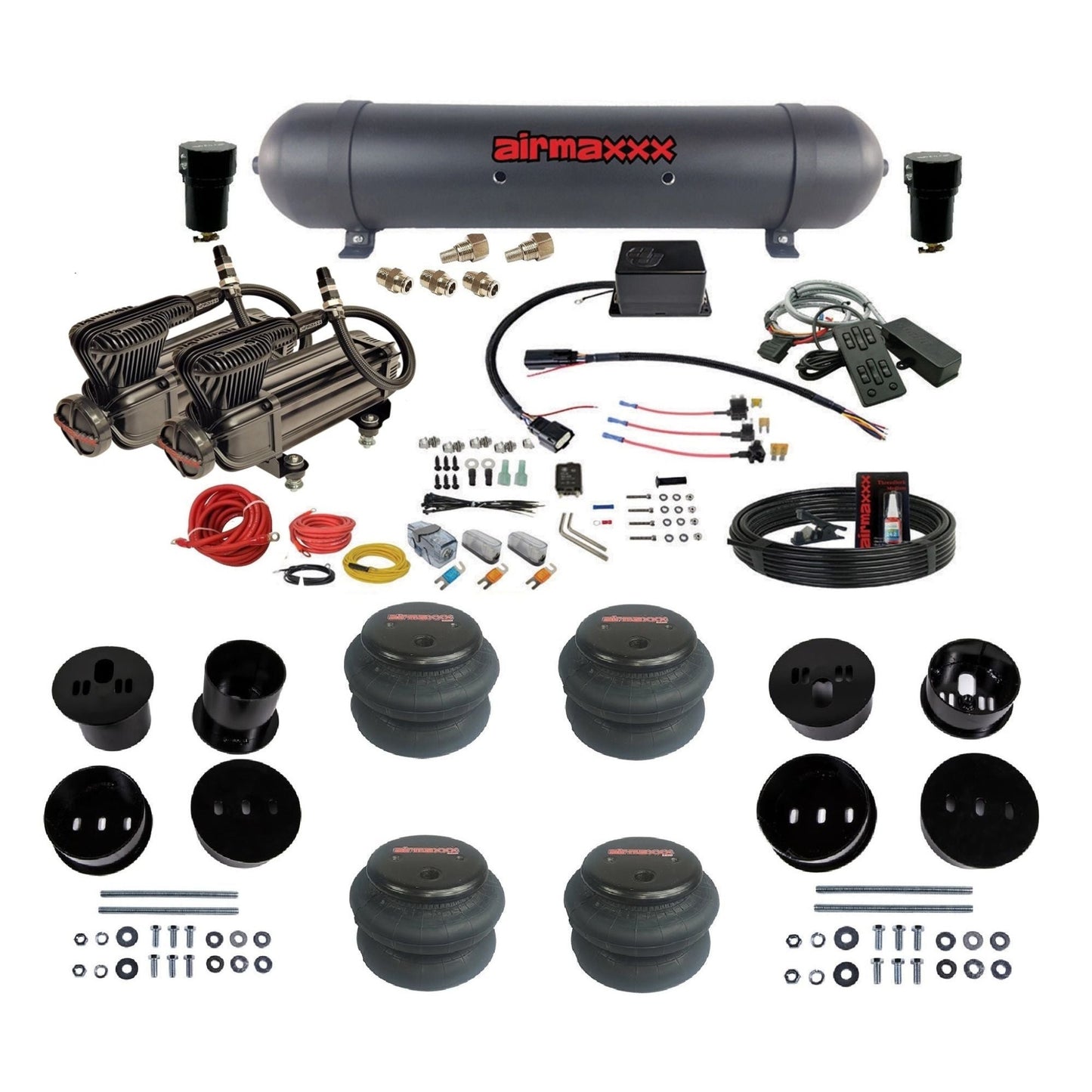 Slam Specialties SV-8C dual x-series compressors aluminum tank 2600 bags air suspension kit fits 1958-1960 Cadillac KCAD58-XB2-57ABK-SV8CMC1-WK-HF