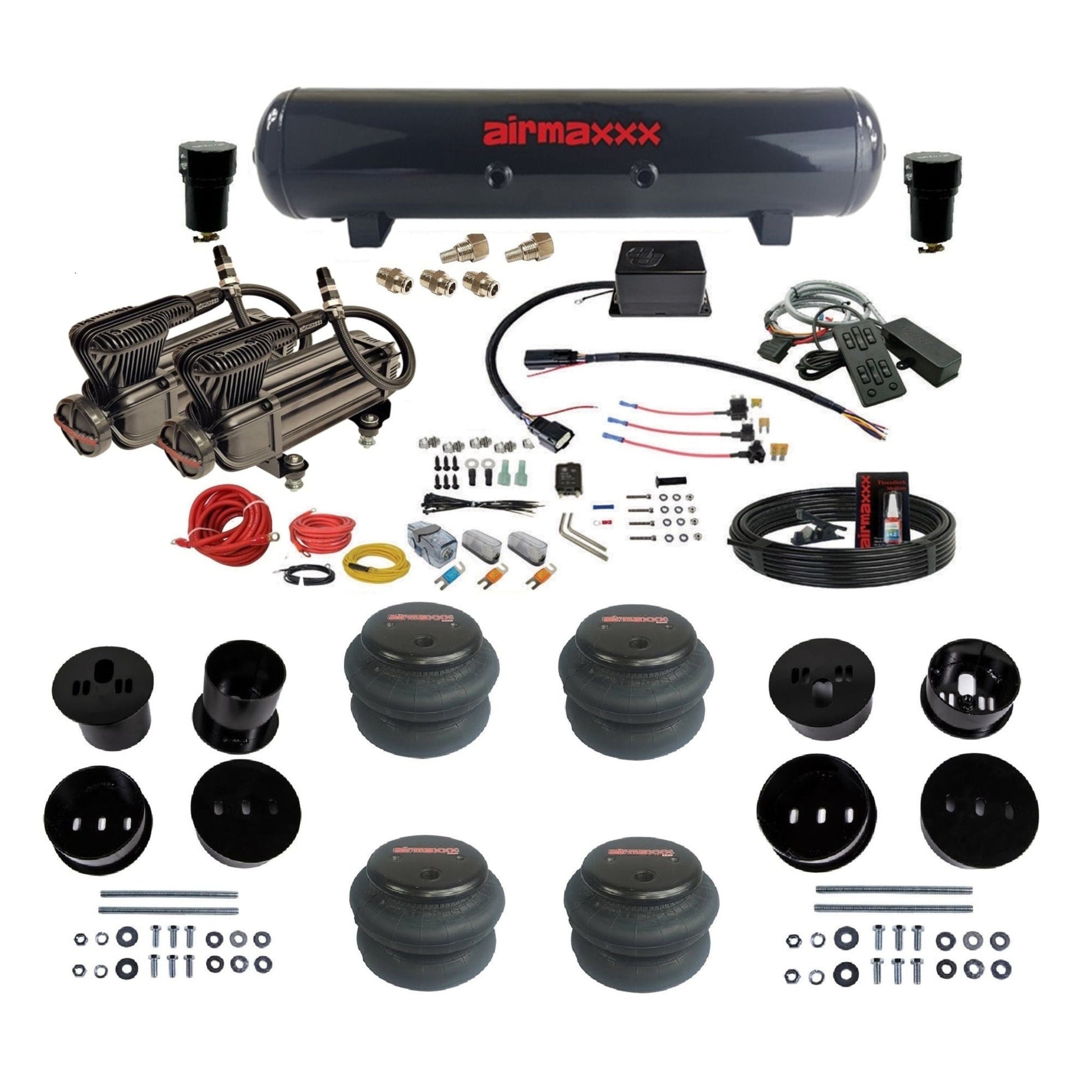 Slam Specialties SV-8C dual x-series compressors steel tank 2600 bags air suspension kit fits 1958-1960 Cadillac KCAD58-XB2-57S-SV8CMC1-WK-HF