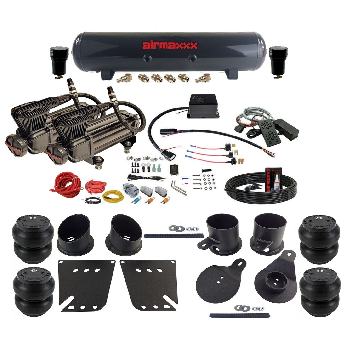 Slam Specialties SV-8C dual x-series compressors steel tank slam bags air ride kit fits 1958–1964 Impala KIMP58-XB2-57S-SV8CMC1-WK-HFSS7