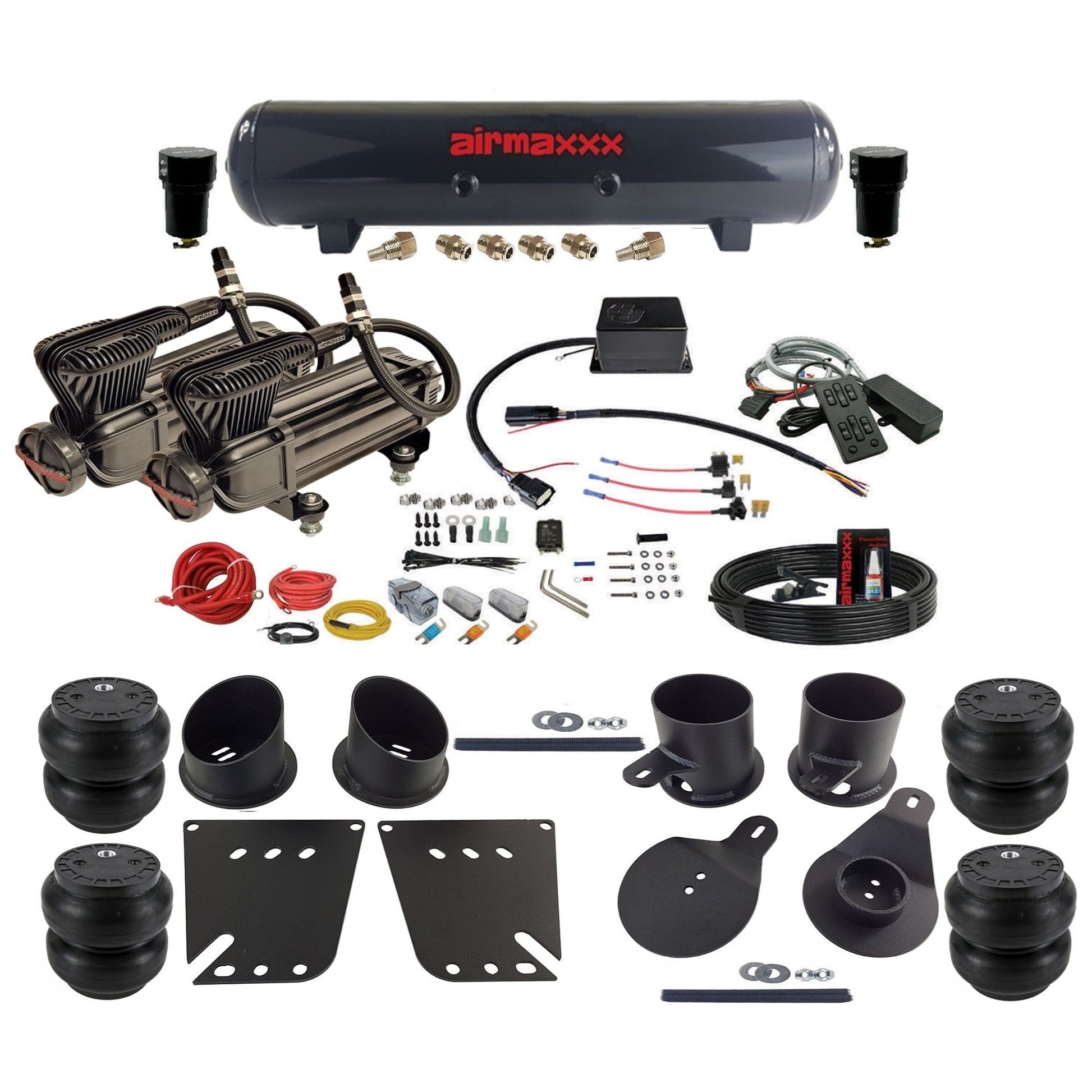 Slam Specialties SV-8C dual x-series compressors steel tank slam bags air ride kit fits 1958–1964 Impala KIMP58-XB2-57S-SV8CMC1-WK-HFSS7