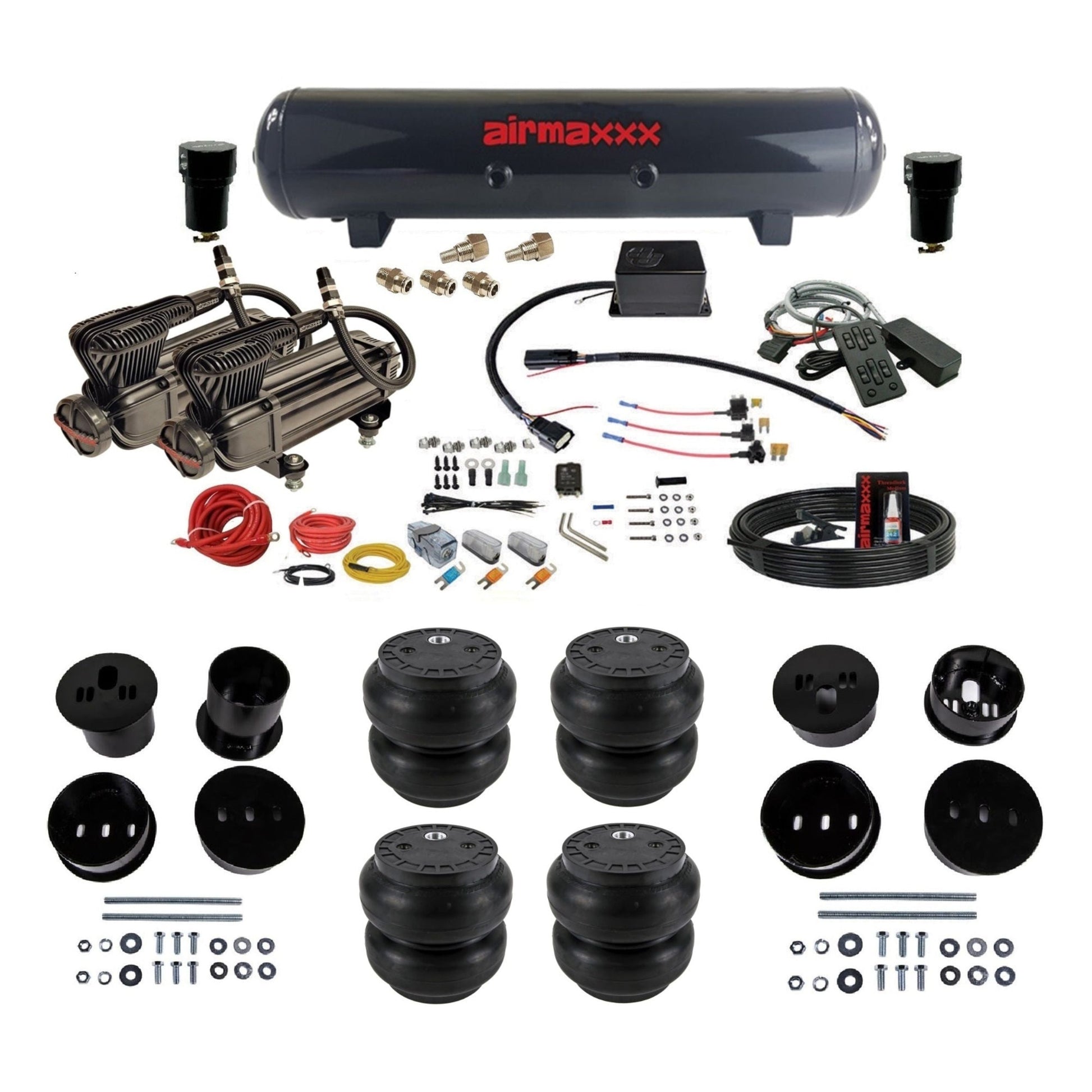 Slam Specialties SV-8C dual x-series compressors steel tank slam bags air suspension kit fits 1958-1960 Cadillac KCAD58-XB2-57S-SV8CMC1-WK-HFSS7