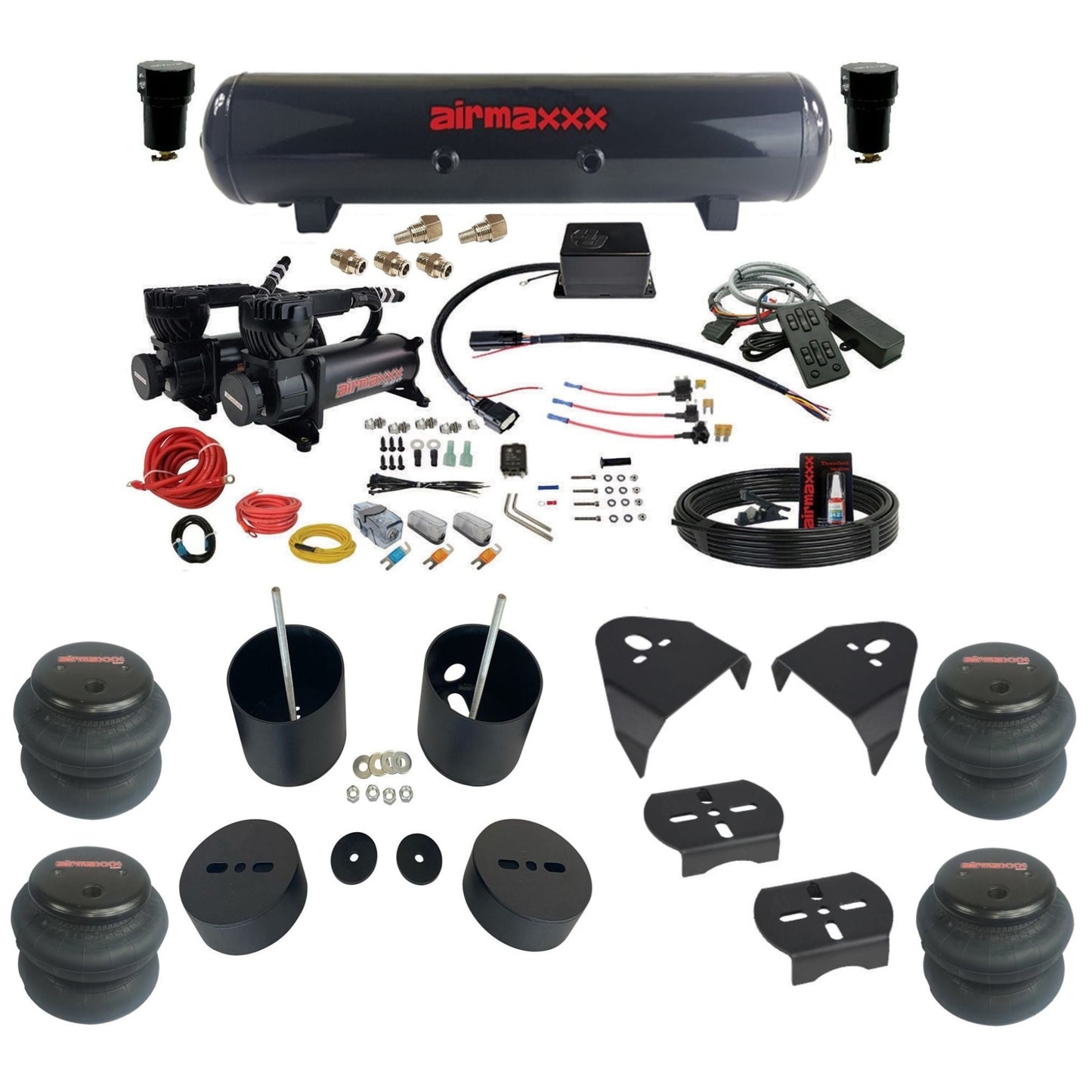 Slam Specialties SV8C dual 580 chrome compressor steel tank 2600 bags air ride kit for 1988–1998 Silverado/Sierra 1500 KGM88-580B2-57S-SV8CMC1-WK-HF