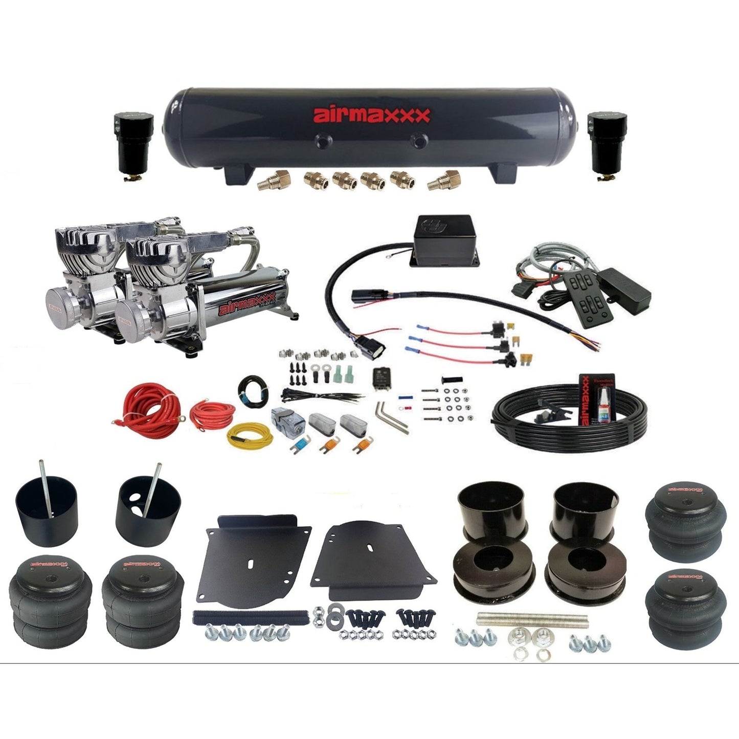 Slam Specialties SV8C dual chrome 580 compressors steel tank & bags air ride kit for 1964–72 GM A-Body KABDY-580C2-57S-SV8CMC1-WK-HF