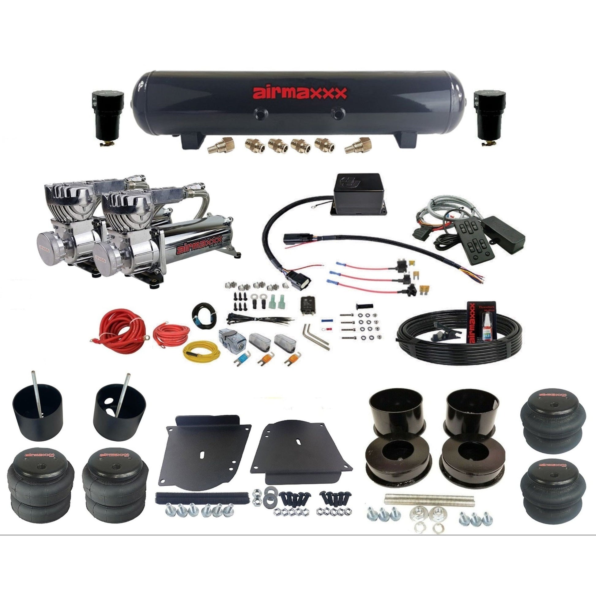 Slam Specialties SV8C dual chrome 580 compressors steel tank & bags air ride kit for 1964–72 GM A-Body KABDY-580C2-57S-SV8CMC1-WK-HF