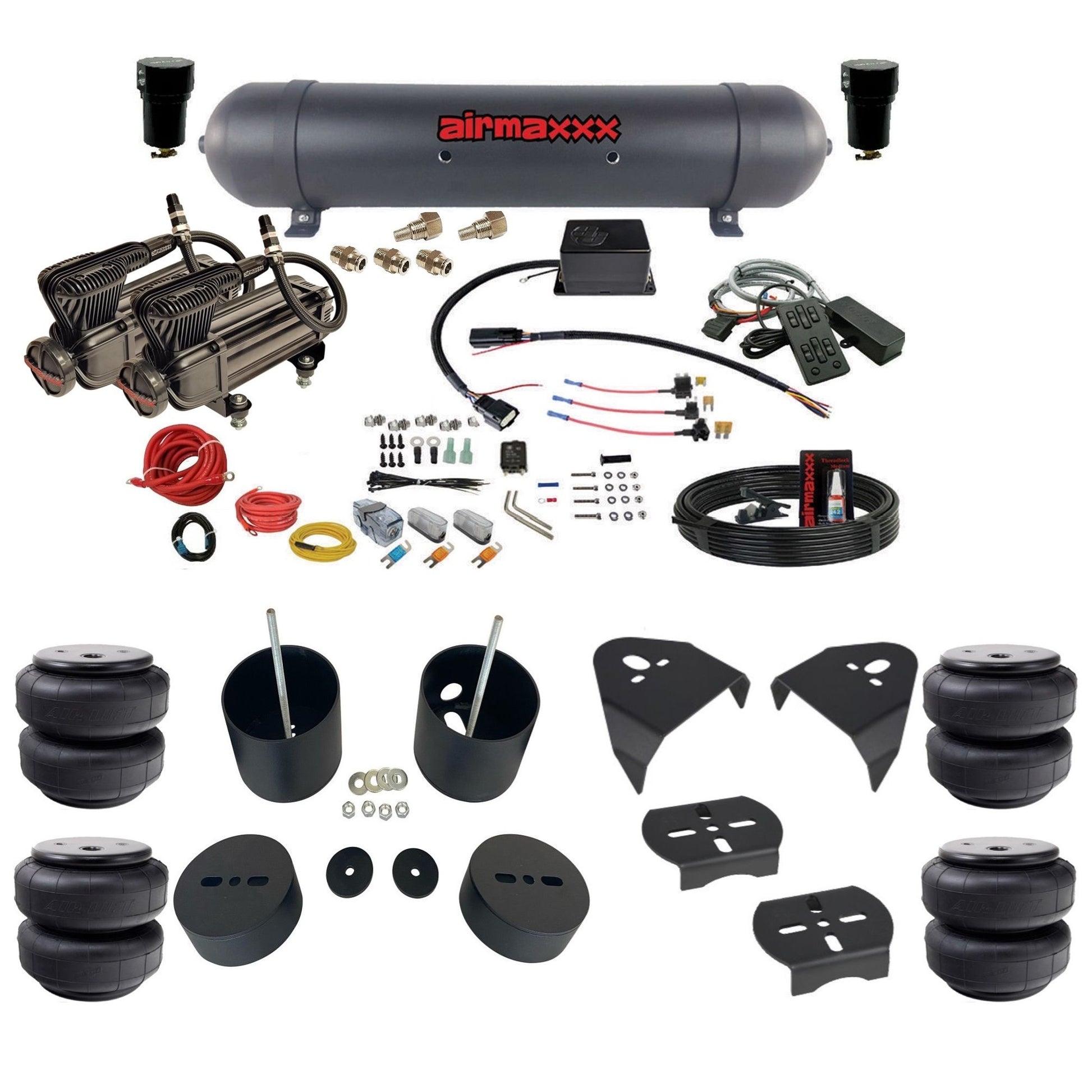 Slam Specialties SV8C dual x-series compressor aluminum tank airlift bags air ride kit for 1988–1998 Silverado/Sierra KGM88-XB2-57ABK-SV8CMC1-WK-HFD26