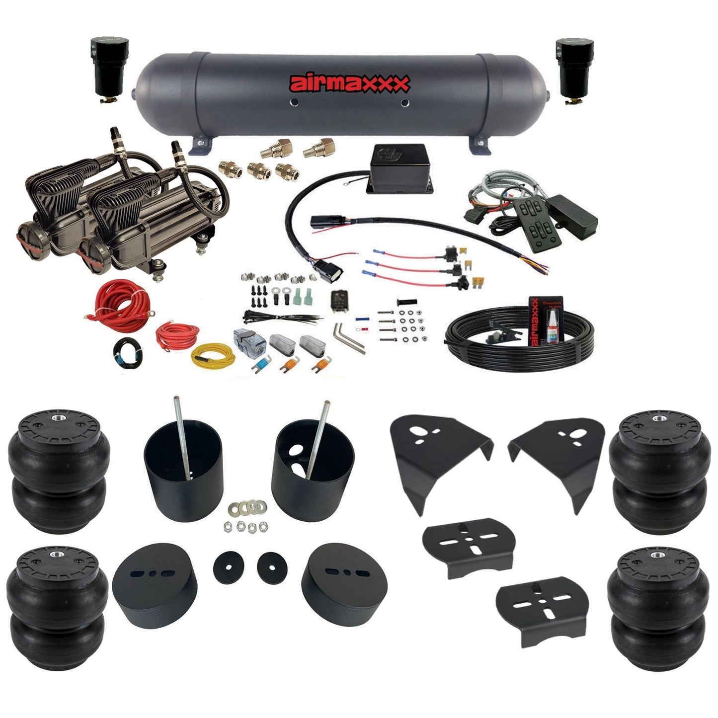 Slam Specialties SV8C dual x-series compressor aluminum tank slam bags air ride kit for 1988–1998 Silverado/Sierra KGM88-XB2-57ABK-SV8CMC1-WK-HFSS7