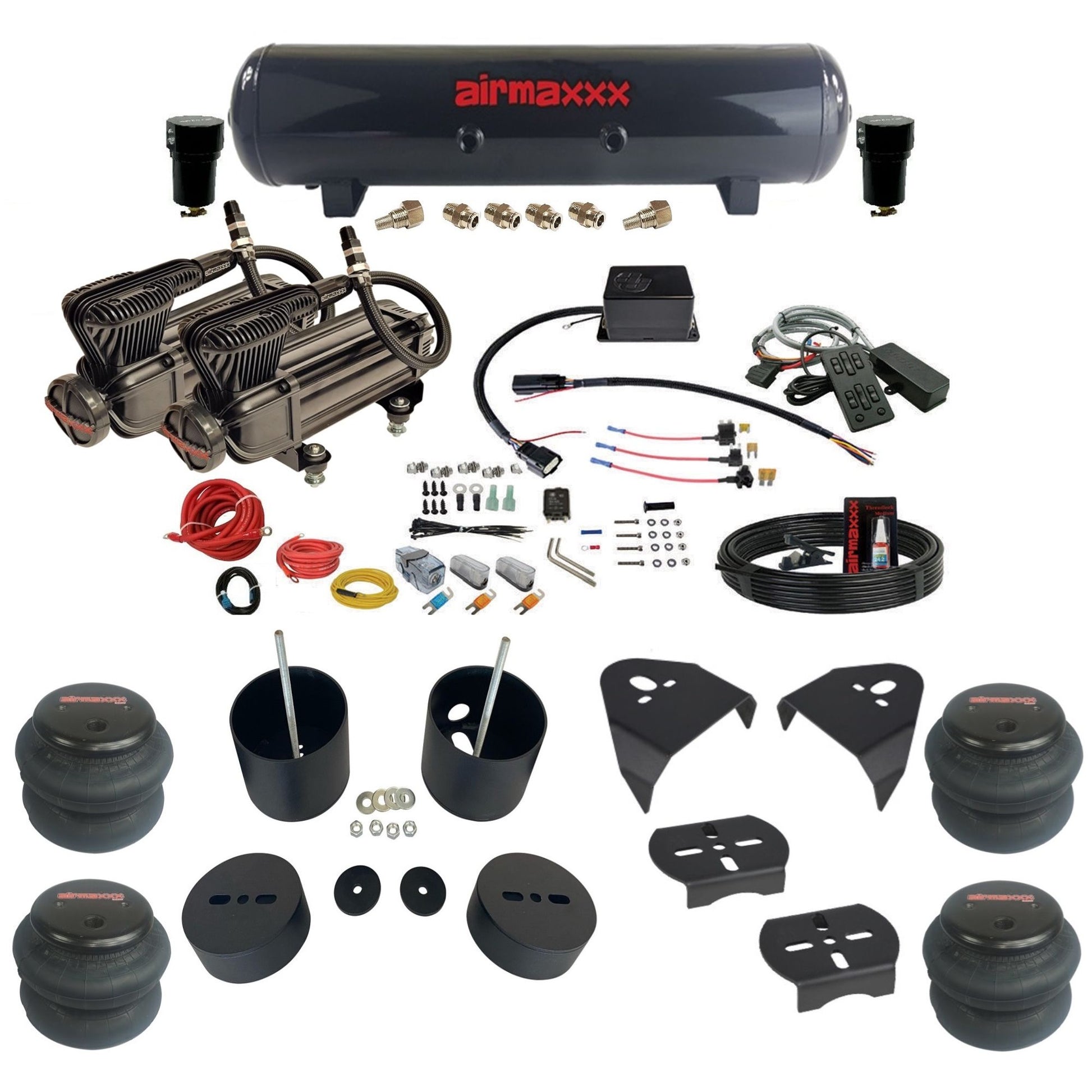 Slam Specialties SV8C dual x-series compressor steel tank 2600 bags air ride kit for 1988–1998 Silverado/Sierra KGM88-XB2-57S-SV8CMC1-WK-HF