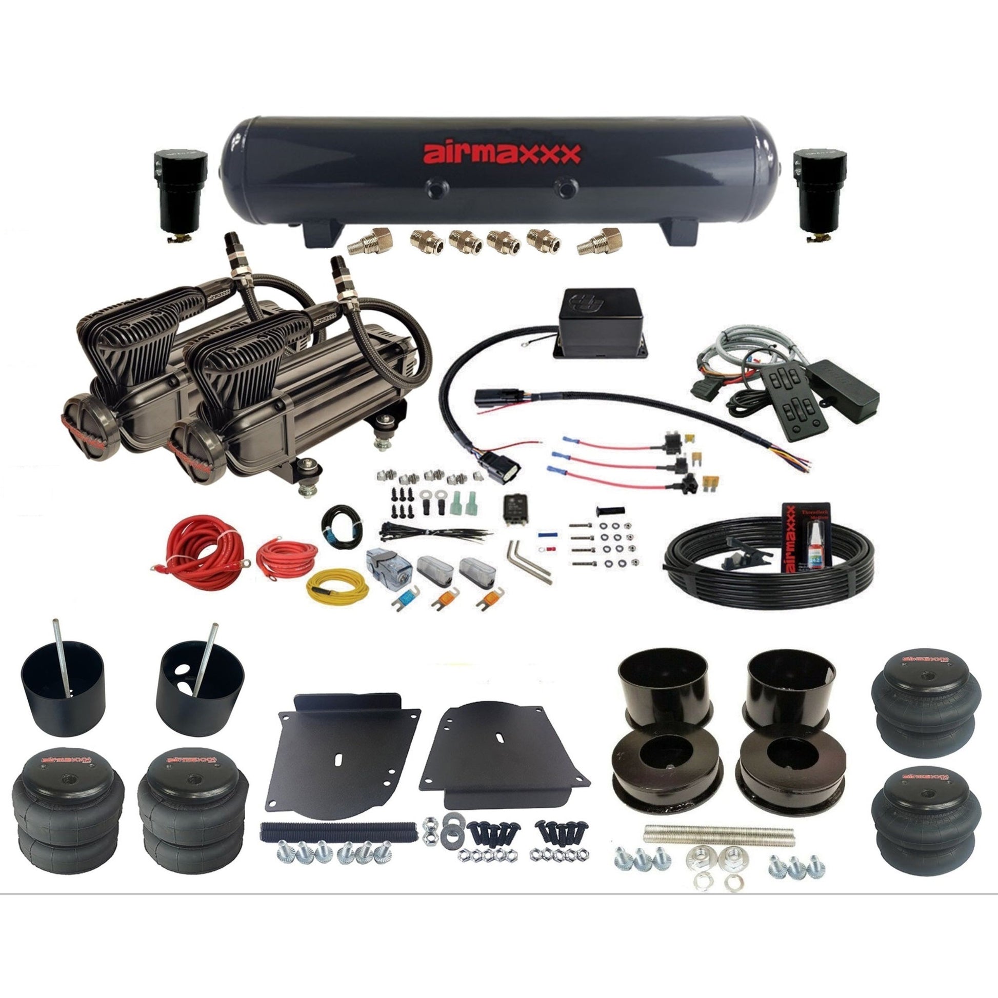 Slam Specialties SV8C dual x-series compressors steel tank & bags air ride kit for 1964–72 GM A-Body KABDY-XB2-57S-SV8CMC1-WK-HF