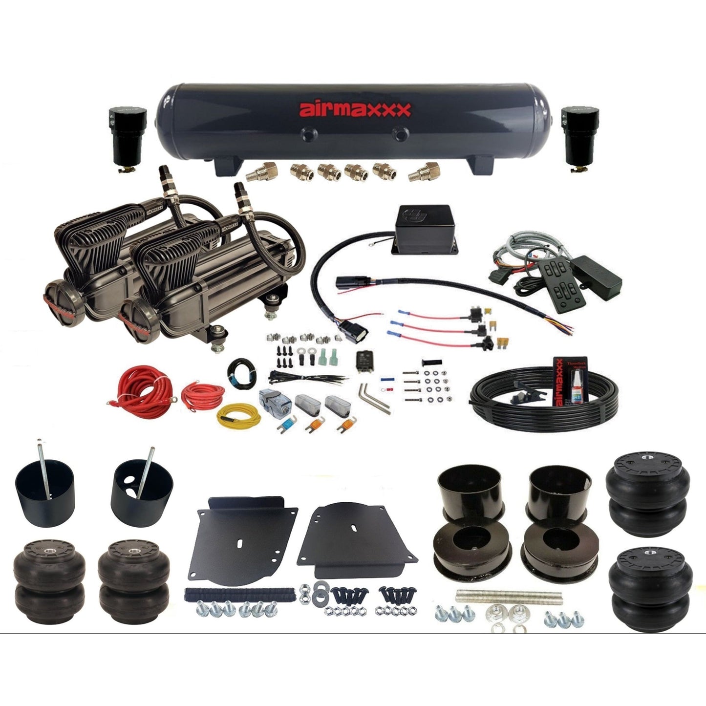 Slam Specialties SV8C dual x-series compressors steel tank & slam bags air ride kit for 1964–72 GM A-Body KABDY-XB2-57S-SV8CMC1-WK-HFSS6SS7