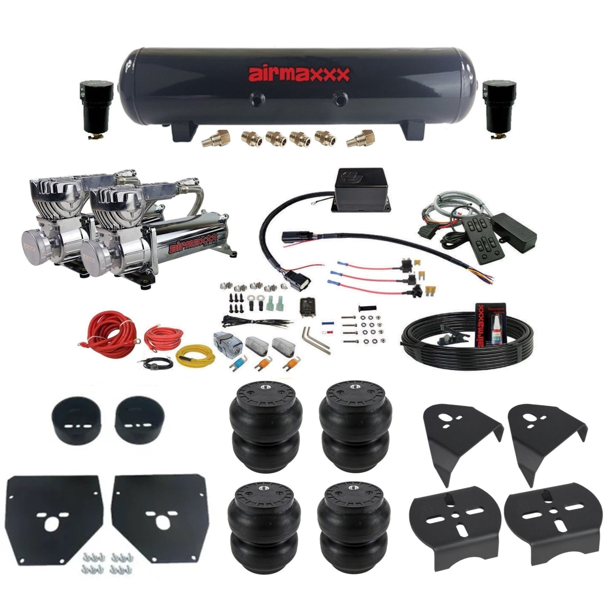 Slam Specialties chrome 580 compressors steel tank slam bags air ride kit for 1973–1987 Chevy C10 KC1073-580C2-57S-SV8CMC1-WK-HFSS7