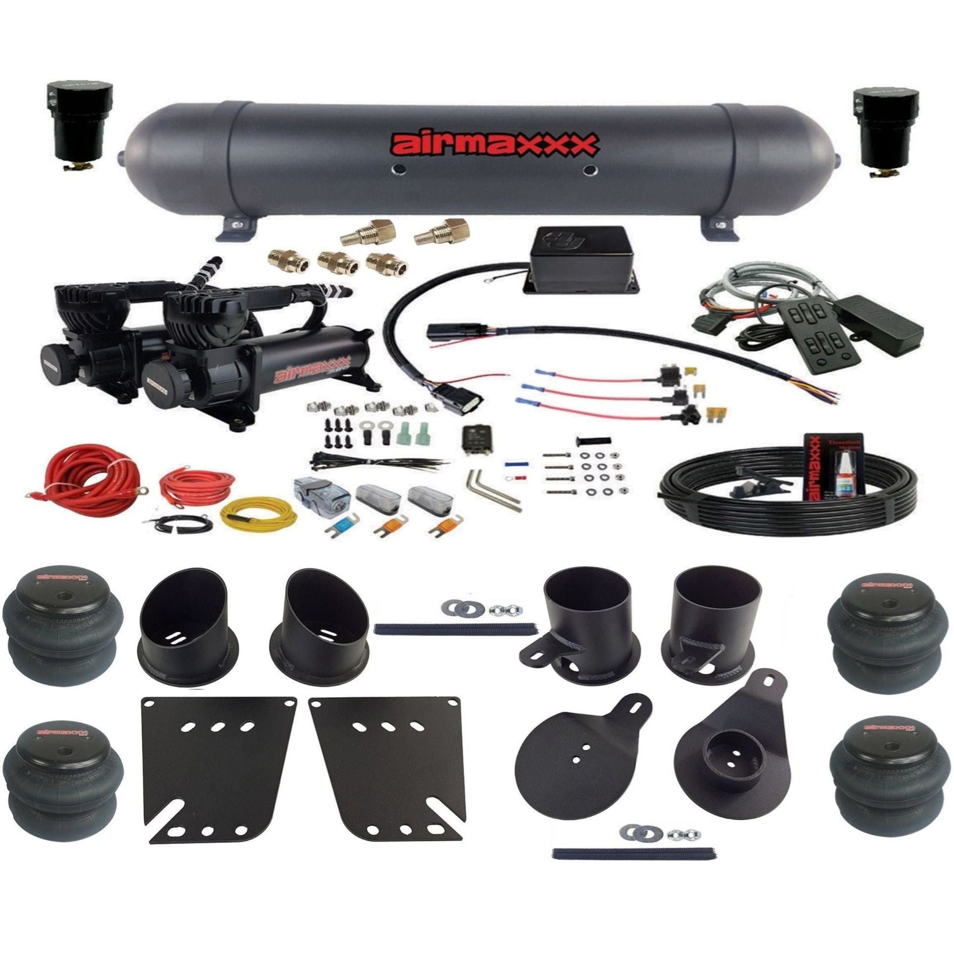 Slam Specialties dual 580 black compressors aluminum tank 2600 bags air ride kit for 1958–64 Chevy Impala KIMP58-580B2-57ABLK-SV8CMC1-WK-HF