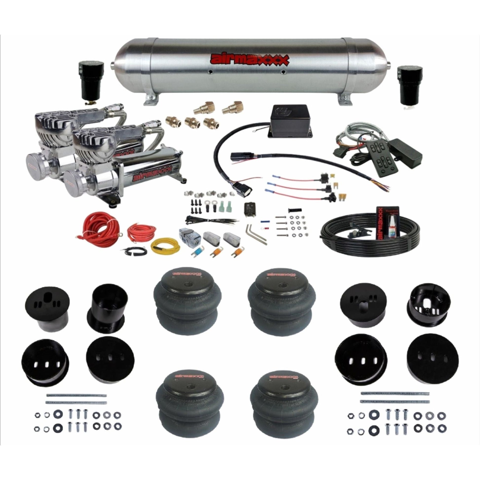 Slam Specialties dual 580 chrome compressors raw aluminum tank 2600 bags air ride kit for 1958–60 Cadillac KCAD58-580C2-57ARW-SV8CMC1-WK-HF