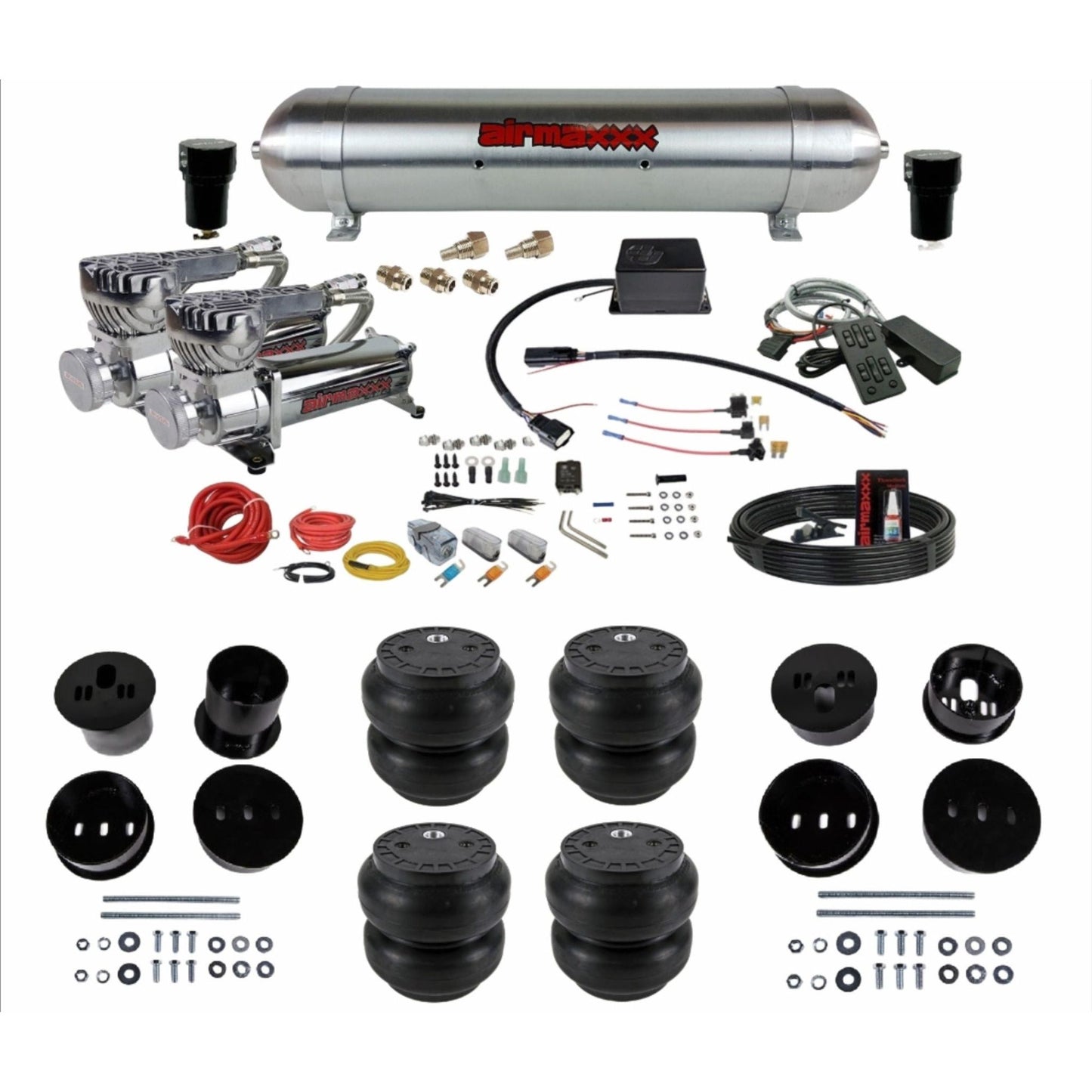 Slam Specialties dual 580 chrome compressors raw aluminum tank slam bags air ride kit for 1958–60 Cadillac KCAD58-580C2-57ARW-SV8CMC1-WK-HFSS7