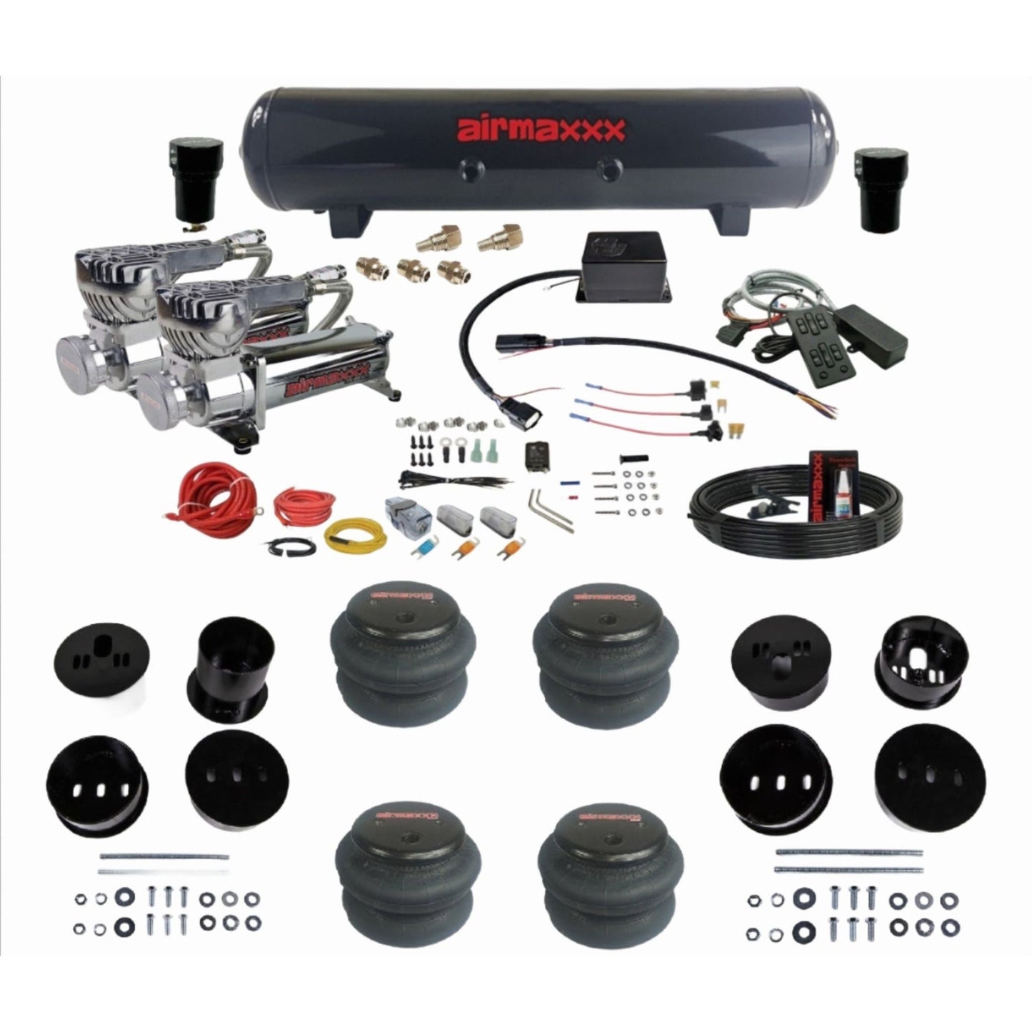 Slam Specialties dual 580 chrome compressors steel tank 2600 bags air ride kit for 1958–60 Cadillac KCAD58-580C2-57S-SV8CMC1-WK-HF