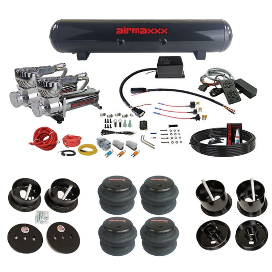 Slam Specialties dual 580 chrome compressors steel tank 2600 bags air ride kit for 1961–62 Cadillac K-CAD6162-580C2-57S-SV8C-MC1-WK-HF