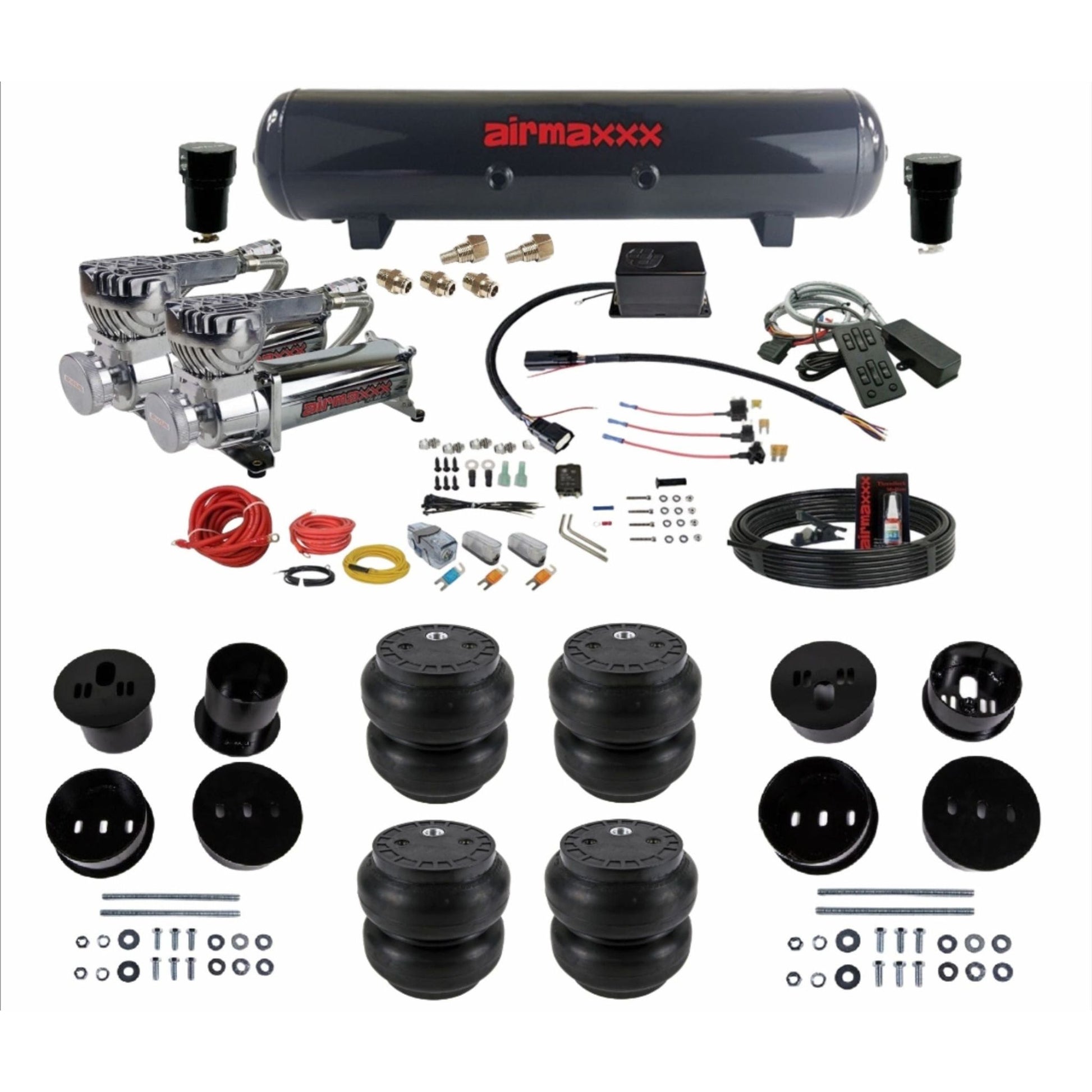 Slam Specialties dual 580 chrome compressors steel tank slam bags air ride kit for 1958–60 Cadillac KCAD58-580C2-57S-SV8CMC1-WK-HFSS7