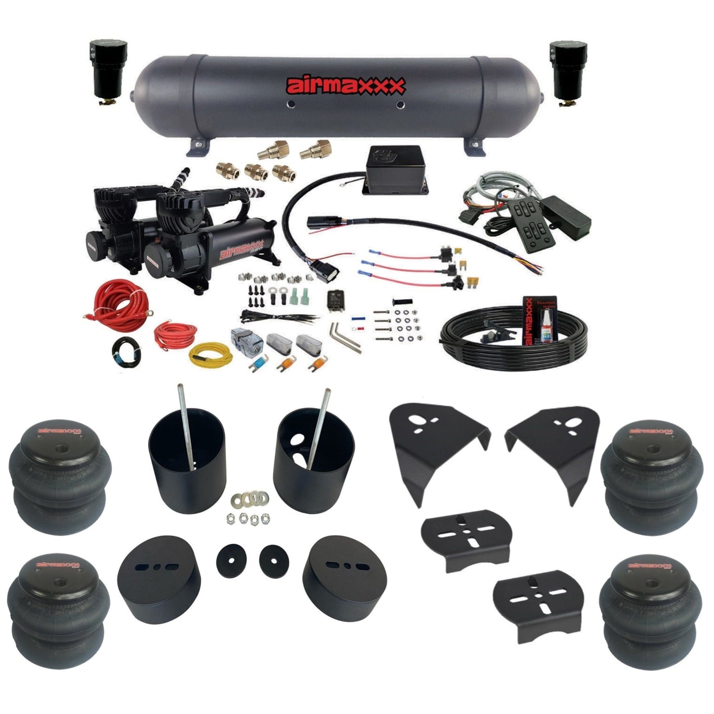 Slam Specialties dual black 580 compressors aluminum tank 2600 bags air ride kit for 1999–2006 Silverado/Sierra KGM99-580B2-57ABK-SV8CMC1-WK-HF