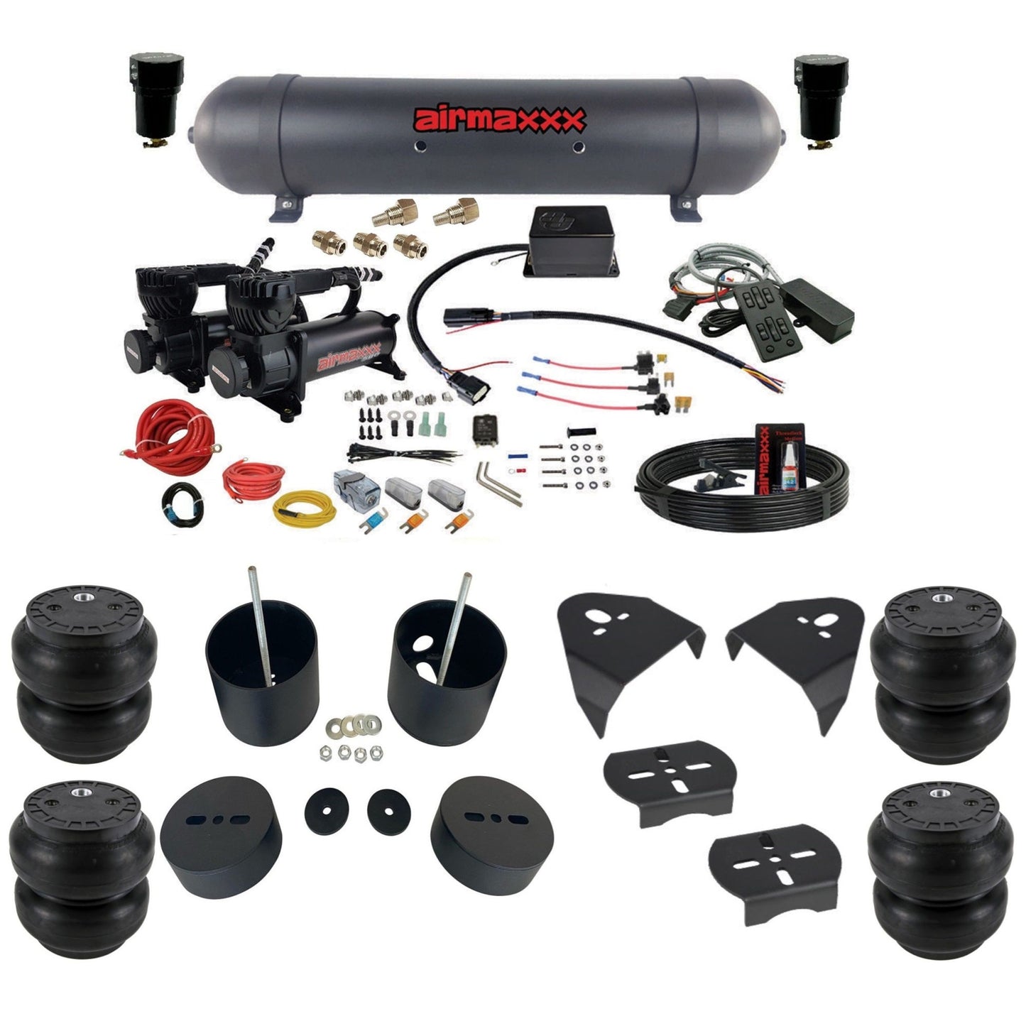 Slam Specialties dual black 580 compressors aluminum tank slam bags air ride kit for 1999–2006 Silverado/Sierra KGM99-580B2-57ABK-SV8CMC1-WK-HFSS7