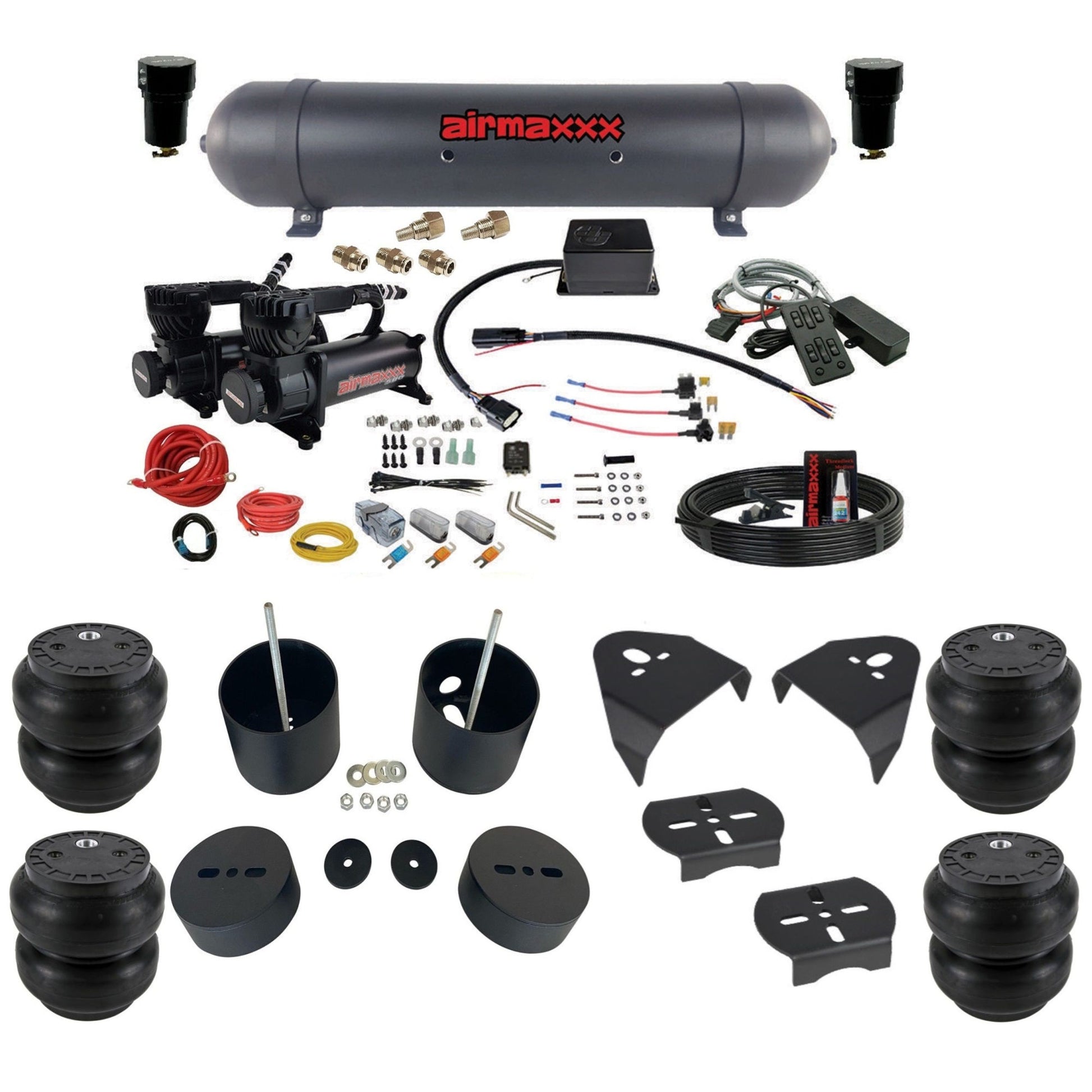 Slam Specialties dual black 580 compressors aluminum tank slam bags air ride kit for 1999–2006 Silverado/Sierra KGM99-580B2-57ABK-SV8CMC1-WK-HFSS7