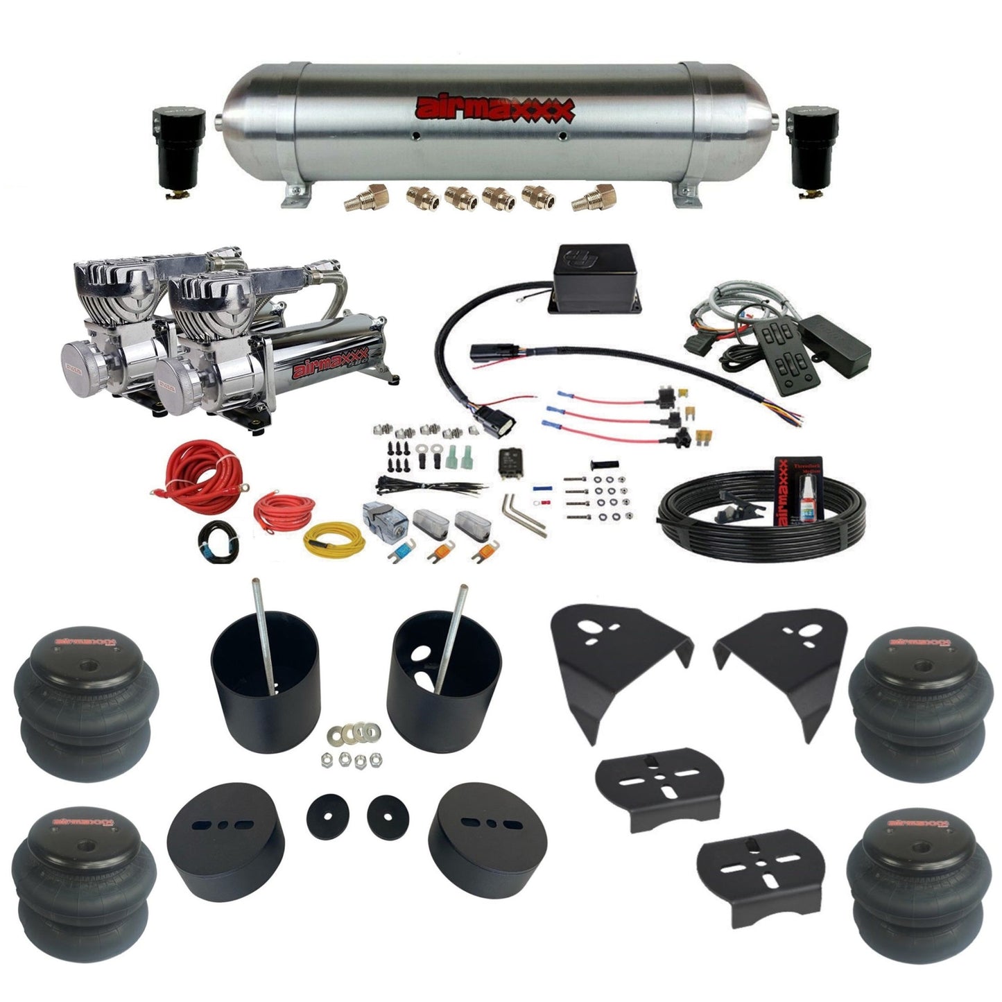 Slam Specialties dual chrome 580 compressors raw aluminum tank 2600  bags air ride kit for 1988–98 Silverado 1500 KGM88-580C2-57ARAW-SV8CMC1-WK-HF