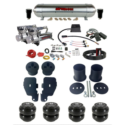 Slam Specialties dual chrome 580 compressors raw aluminum tank & slam bags air ride kit for 1965–70 Impala KIMP65-580C2-57ARAW-SV8CMC1-WK-HFSS6