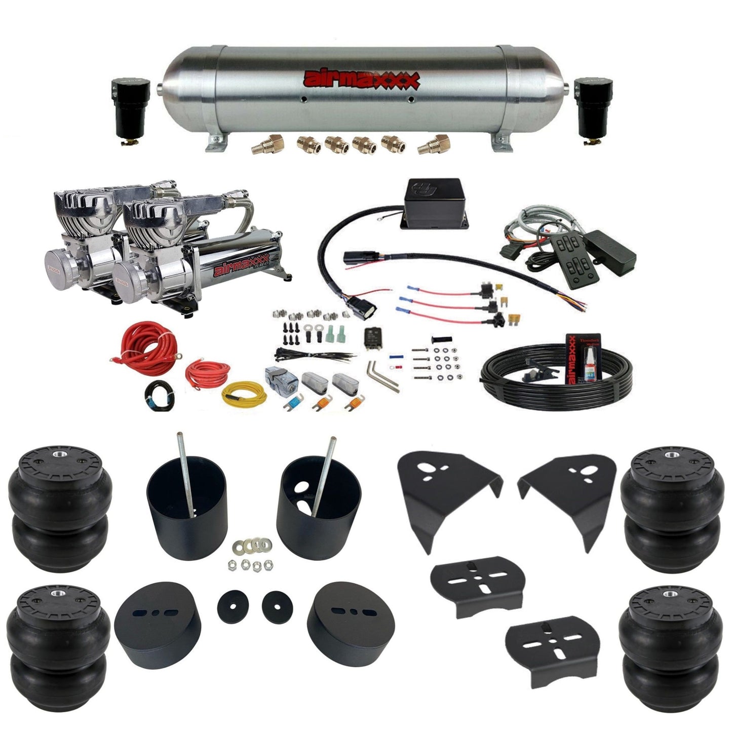 Slam Specialties dual chrome 580 compressors raw aluminum tank slam bags air ride kit for 1988–98 Silverado 1500 KGM88-580C2-57ARAW-SV8CMC1-WK-HFSS7