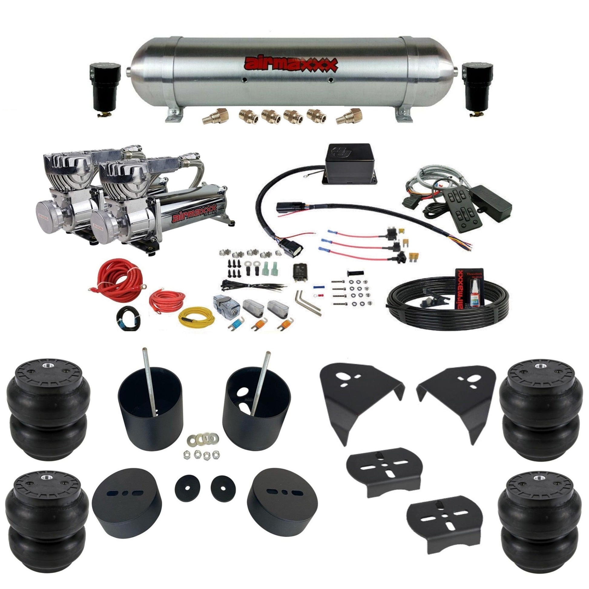 Slam Specialties dual chrome 580 compressors raw aluminum tank slam bags air ride kit for 1988–98 Silverado 1500 KGM88-580C2-57ARAW-SV8CMC1-WK-HFSS7