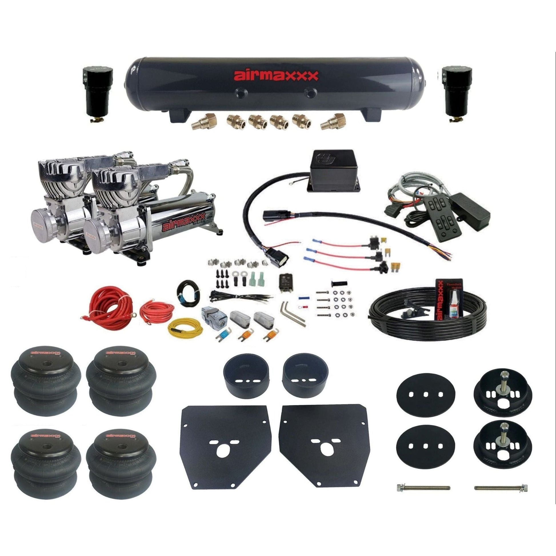 Slam Specialties dual chrome 580 compressors steel tank 2600 bags air ride kit for 1963–72 Chevy C10 KC1063-580C2-57S-SV8CMC1-WK-HF