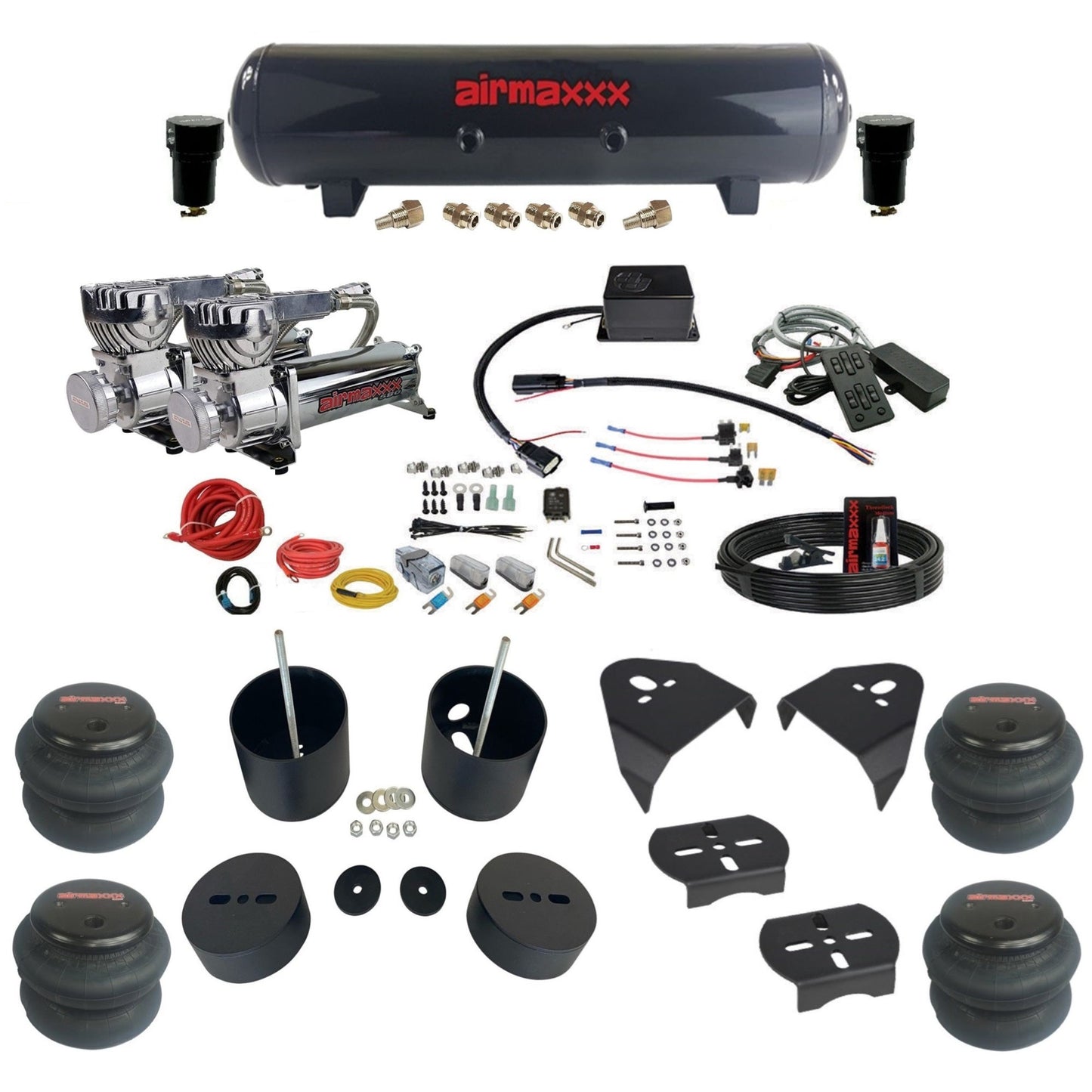 Slam Specialties dual chrome 580 compressors steel tank 2600 bags air ride kit for 1988–98 Silverado 1500 KGM88-580C2-57S-SV8CMC1-WK-HF