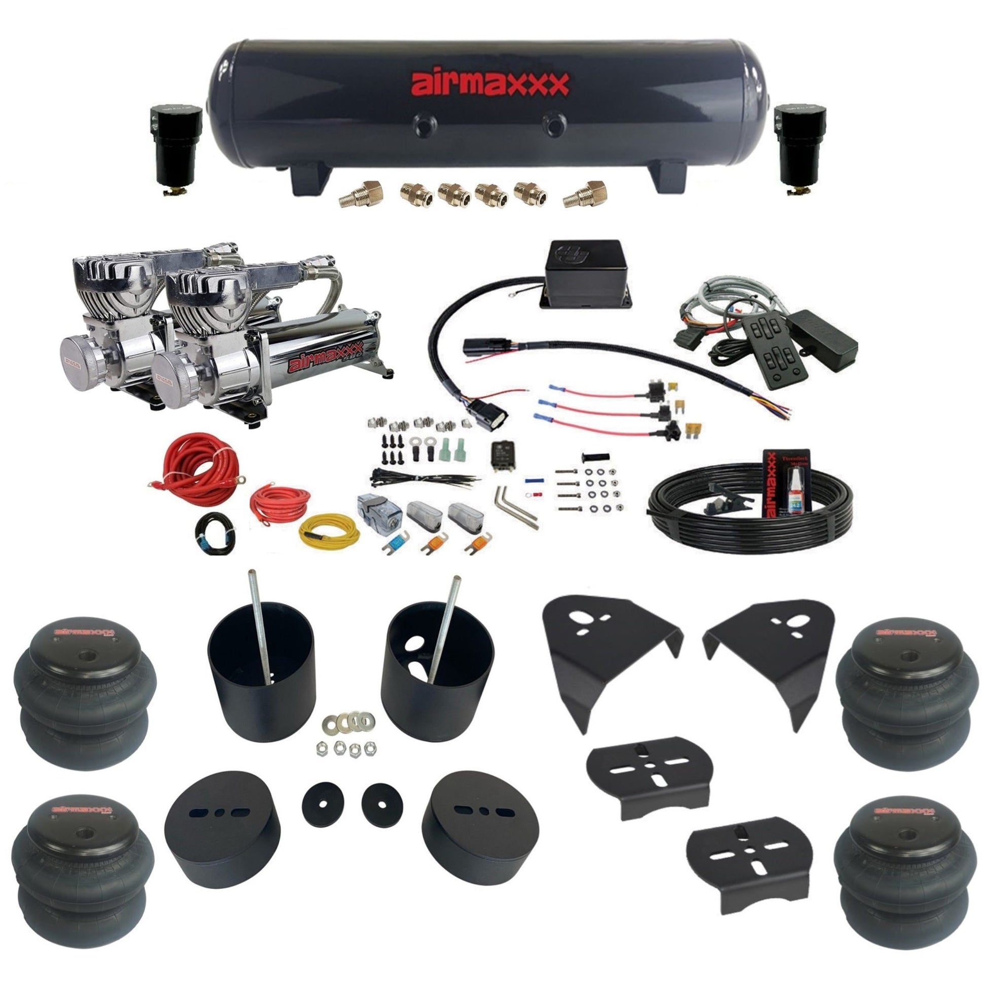 Slam Specialties dual chrome 580 compressors steel tank 2600 bags air ride kit for 1988–98 Silverado 1500 KGM88-580C2-57S-SV8CMC1-WK-HF