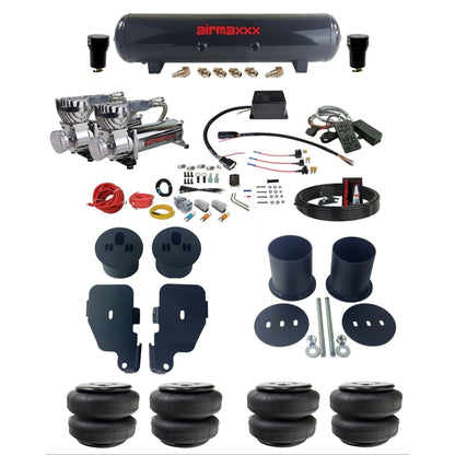 Slam Specialties dual chrome 580 compressors steel tank & airlift bags air ride kit for 1965–70 Impala KIMP65-580C2-57S-SV8CMC1-WK-HFD25