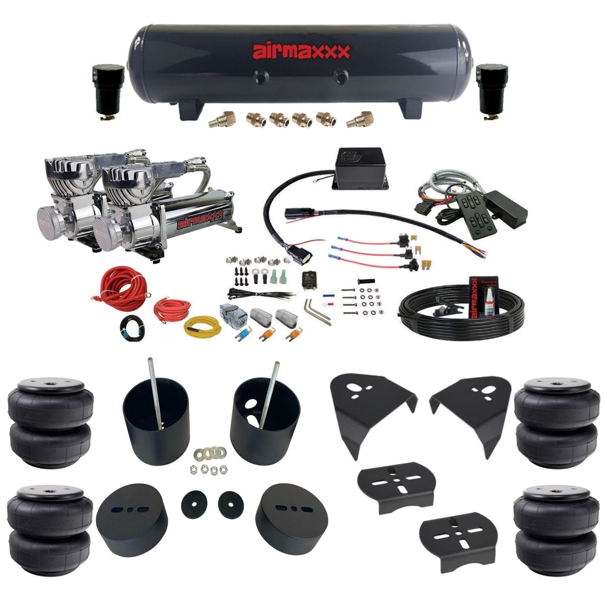 Slam Specialties dual chrome 580 compressors steel tank airlift bags air ride kit for 1988–98 Silverado 1500 KGM88-580C2-57S-SV8CMC1-WK-HFD26